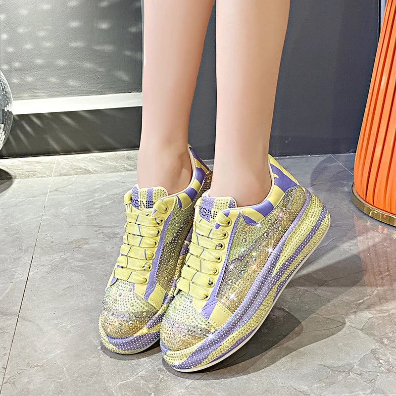 Autumn Women Platform Shoes rhinestones Thick-soled White Silver Shoes Shining Crystal Sneakers Trend Casual Sneakers