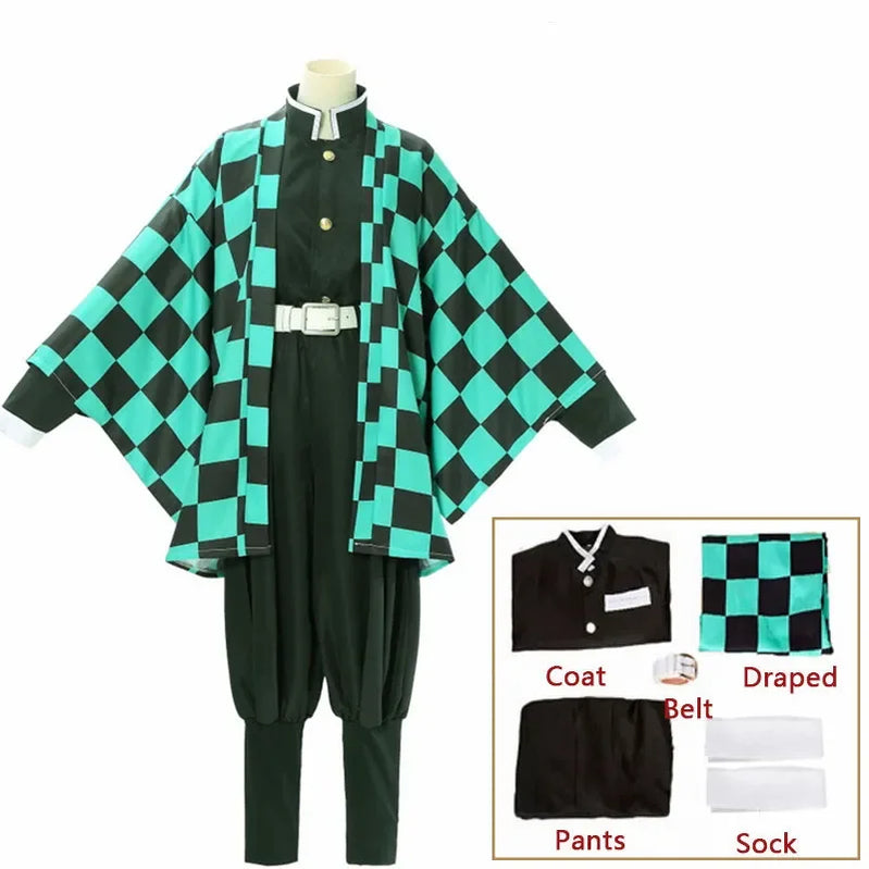 Tanjirou Kamado Costume Anime Cosplay Men Kimono Uniform Halloween Party Demonias Women Clothes Kids A