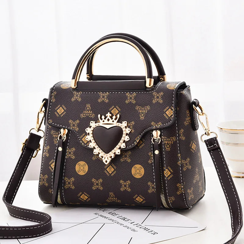 Casual Ladies Senior Sense All-match Printed Niche Design Fashion Mini Shoulder Bag Coffee