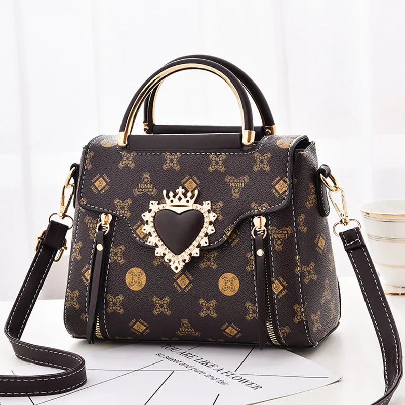 Casual Ladies Senior Sense All-match Printed Niche Design Fashion Mini Shoulder Bag Coffee