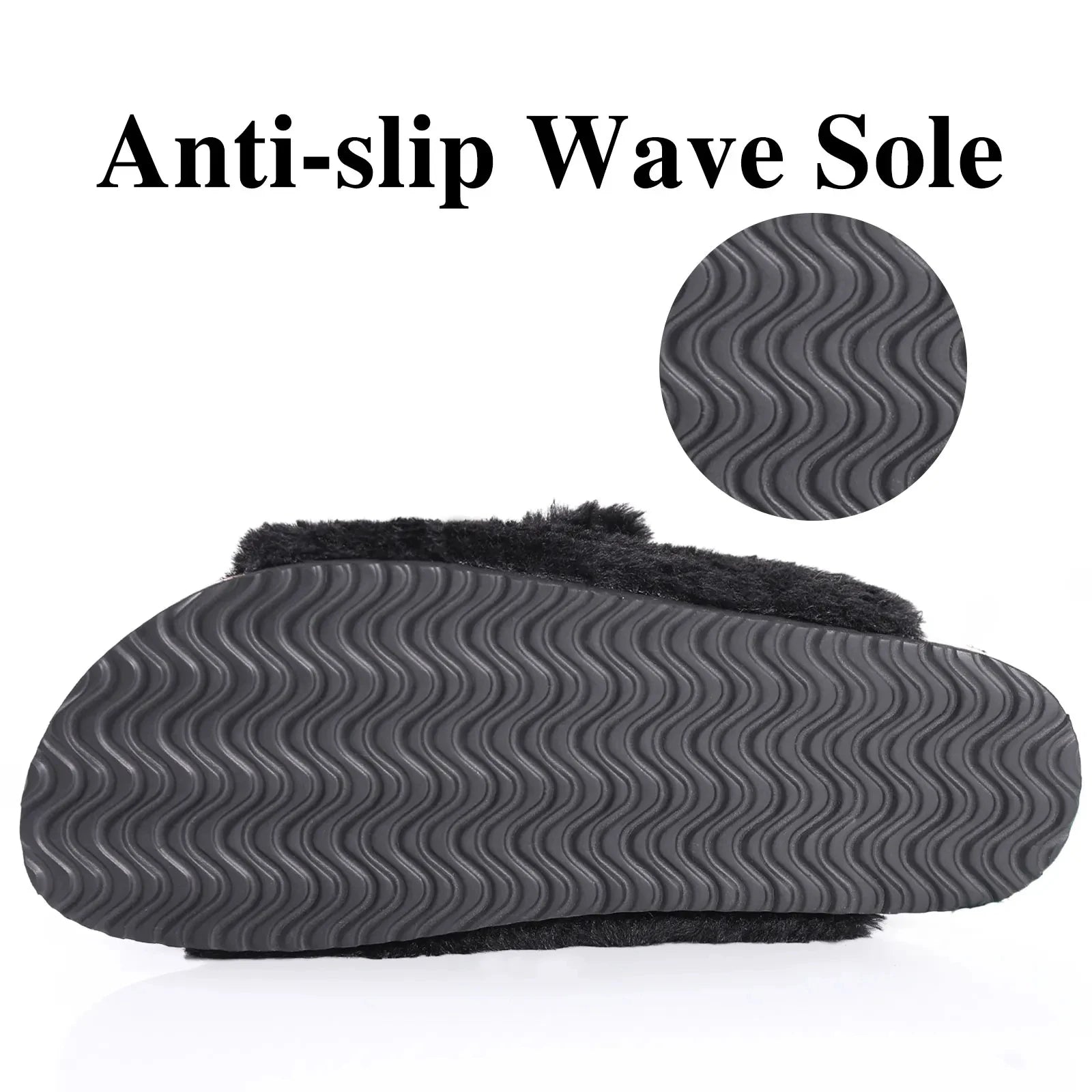 Cork Plush Flip Flops Clogs For Women Slippers Winter Furry Fluffy House Slippers With Arch Support Fuzzy Fur Flip Flops