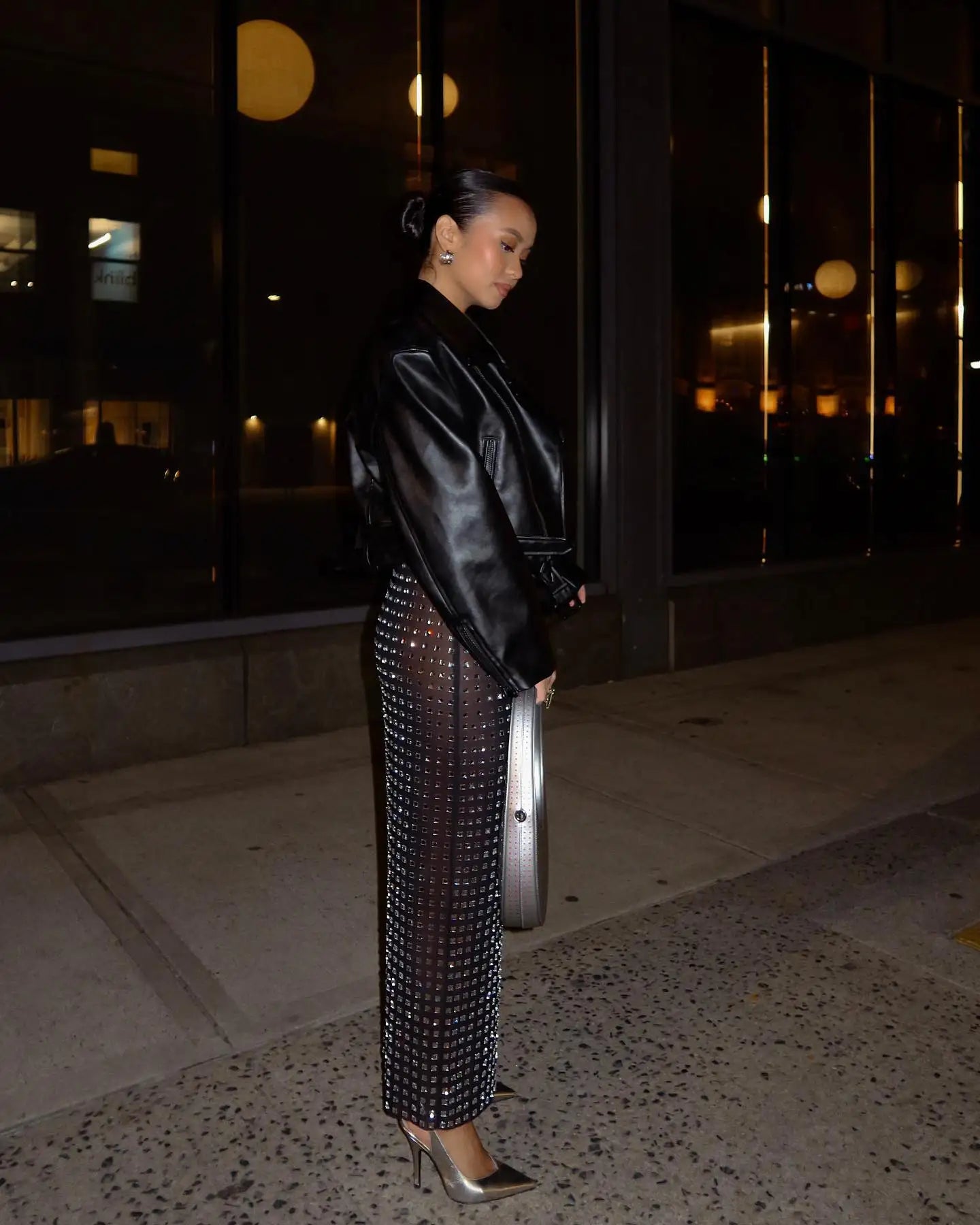 New Arrival Shining Square Diamonds Sexy Mesh See Through Black Long Skirt Fashion Woman High Street Wear Evening Party Outfit