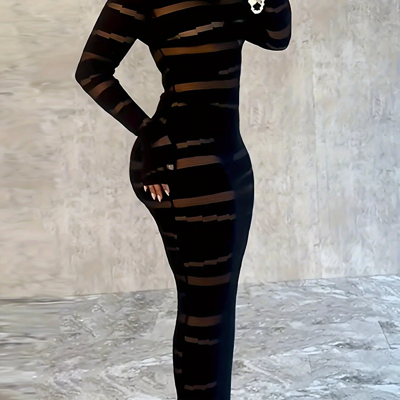 CM.YAYA Plus Size Women Clothing Dress Long Sleeve Striped Print O-neck High Waist  Spring Night Club Streetwear Mini Dresses