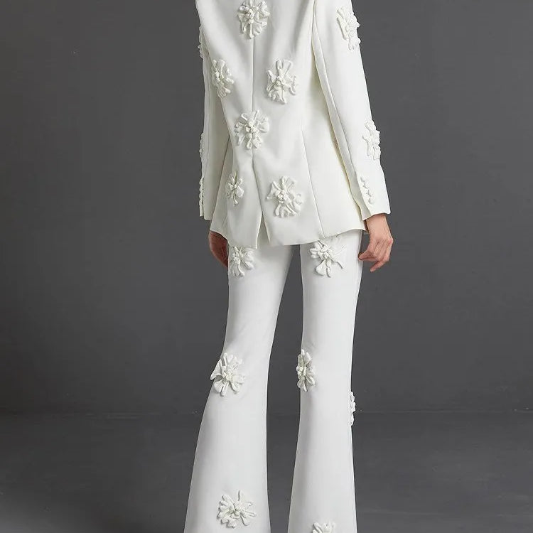 TWOTWINSTYLE Solid Patchwork Appliques Two Piece Sets For Women Lapel Long Sleeve Coat High Waist Pant Chic Set Female Clothing