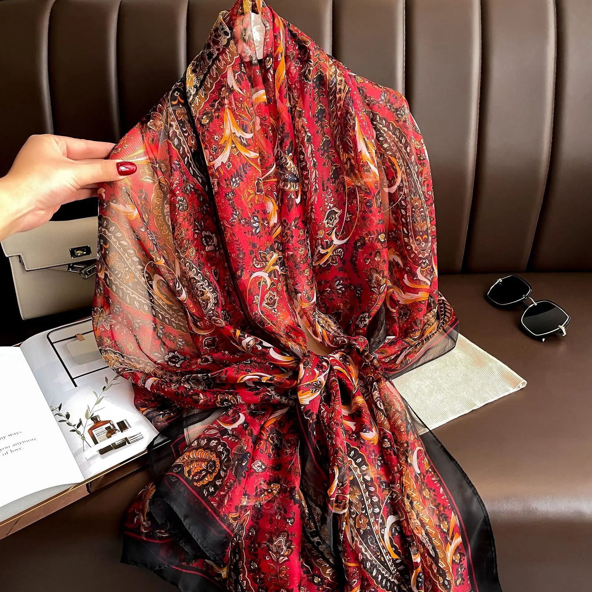 Silk Scarf Foulard Female Headbanda Luxury Hijab Women Soft Warm Pashmina Beach Scarves Echarpe Shawl Large Wrap Echarpe Bandana see chart 49