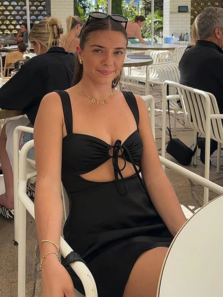 Fantoye Sexy Hollow Out Bandage Women Dress Black Spaghetti Strap Evening Dresses Female Summer Elegant Party Clubwear Vestidos Black