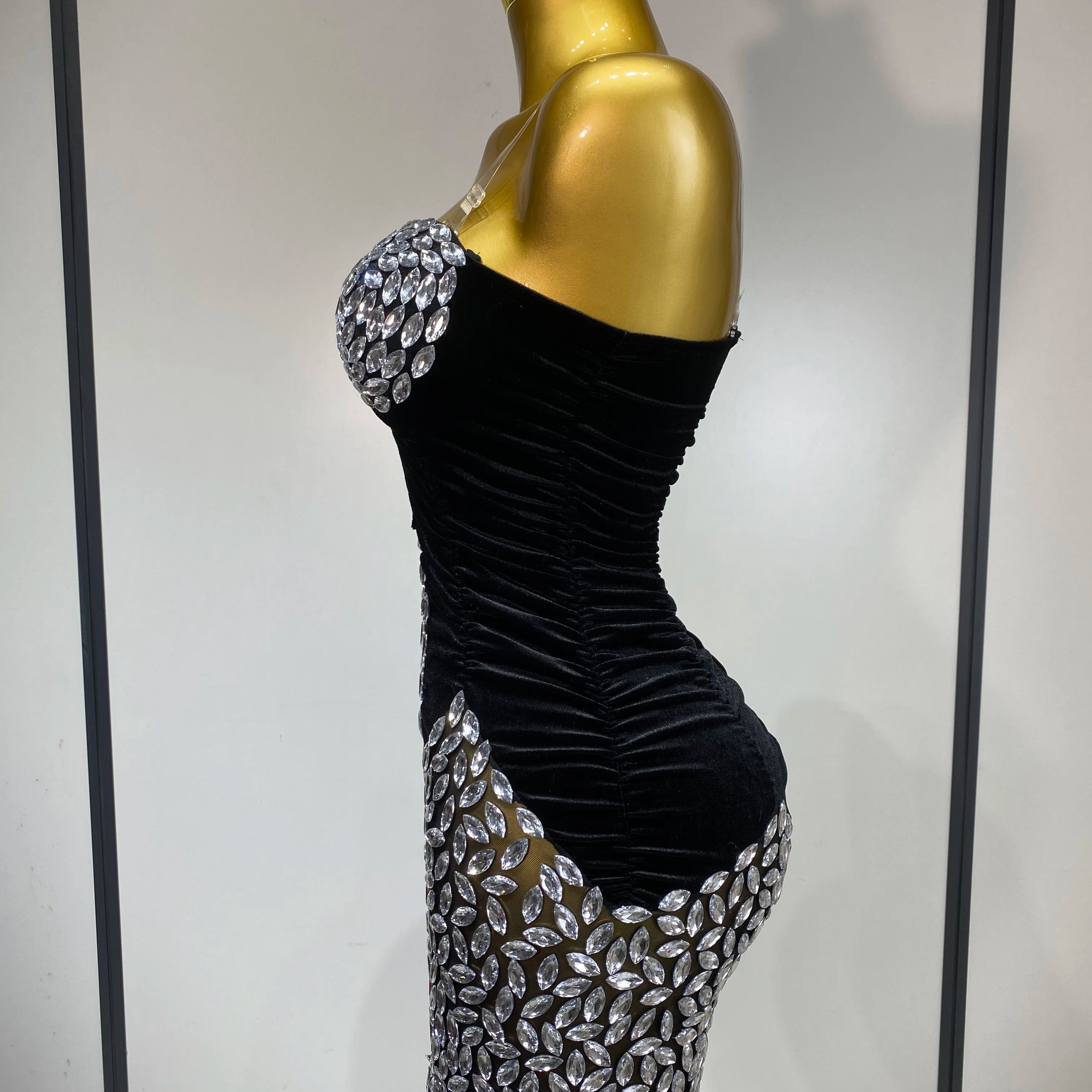 Women Sexy Bodycon Mini Dress Nightclub Elegant Evening Party Birthday Dress 2025 Celebrity Singer Shining Diamond Stage Costume