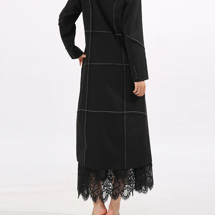 TWOTWINSTYLE Slimming Spliced Single Breasted Elegant Trench for Women Lapel Long Sleeves Temperament Jacket Femlae Clothing New