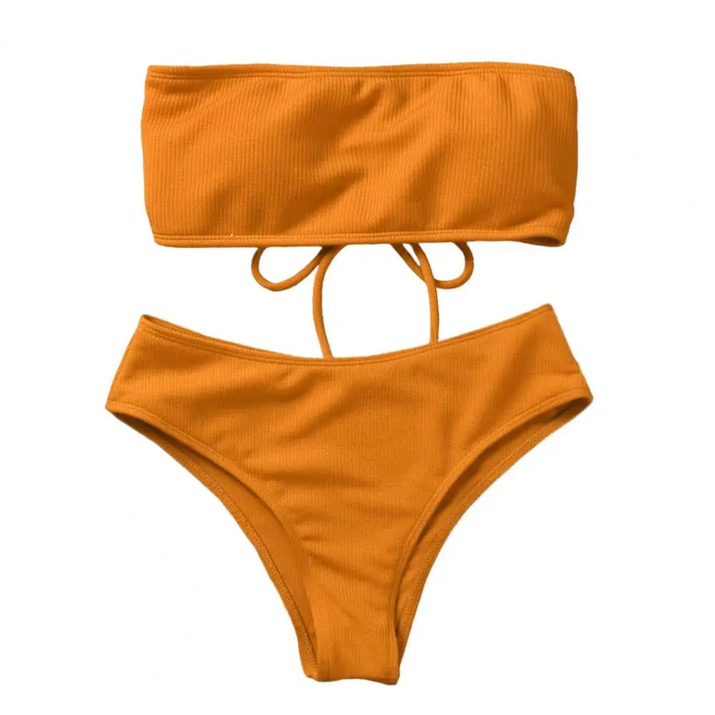 1 Set Lady Swimwear Soft Padded Bra Bathing Suit Split Bikini Summer Women Bathing Suit Women Clothes Orange Yellow