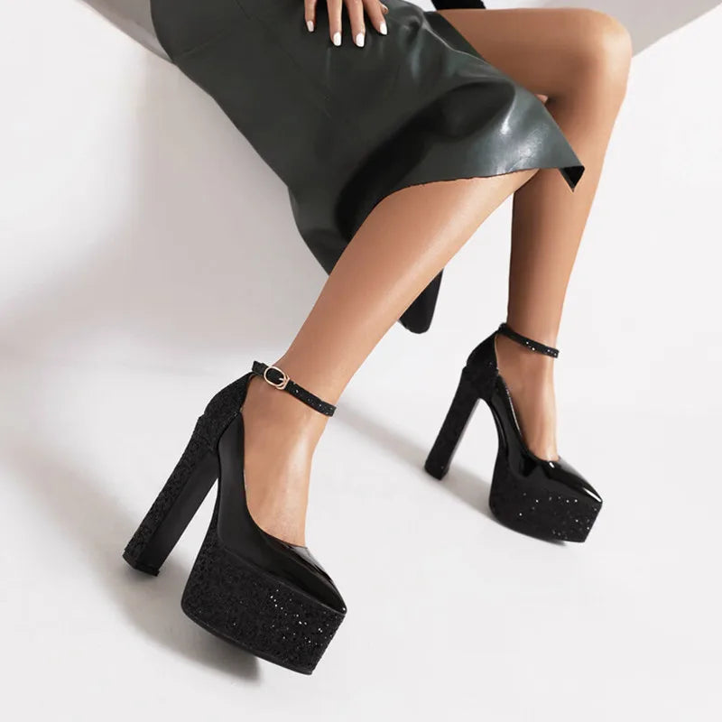 Women's Thick Soles High Heels Fashion Sequins Pointed Elegant Platform Women's Banquet Wedding Party Women's Shoes