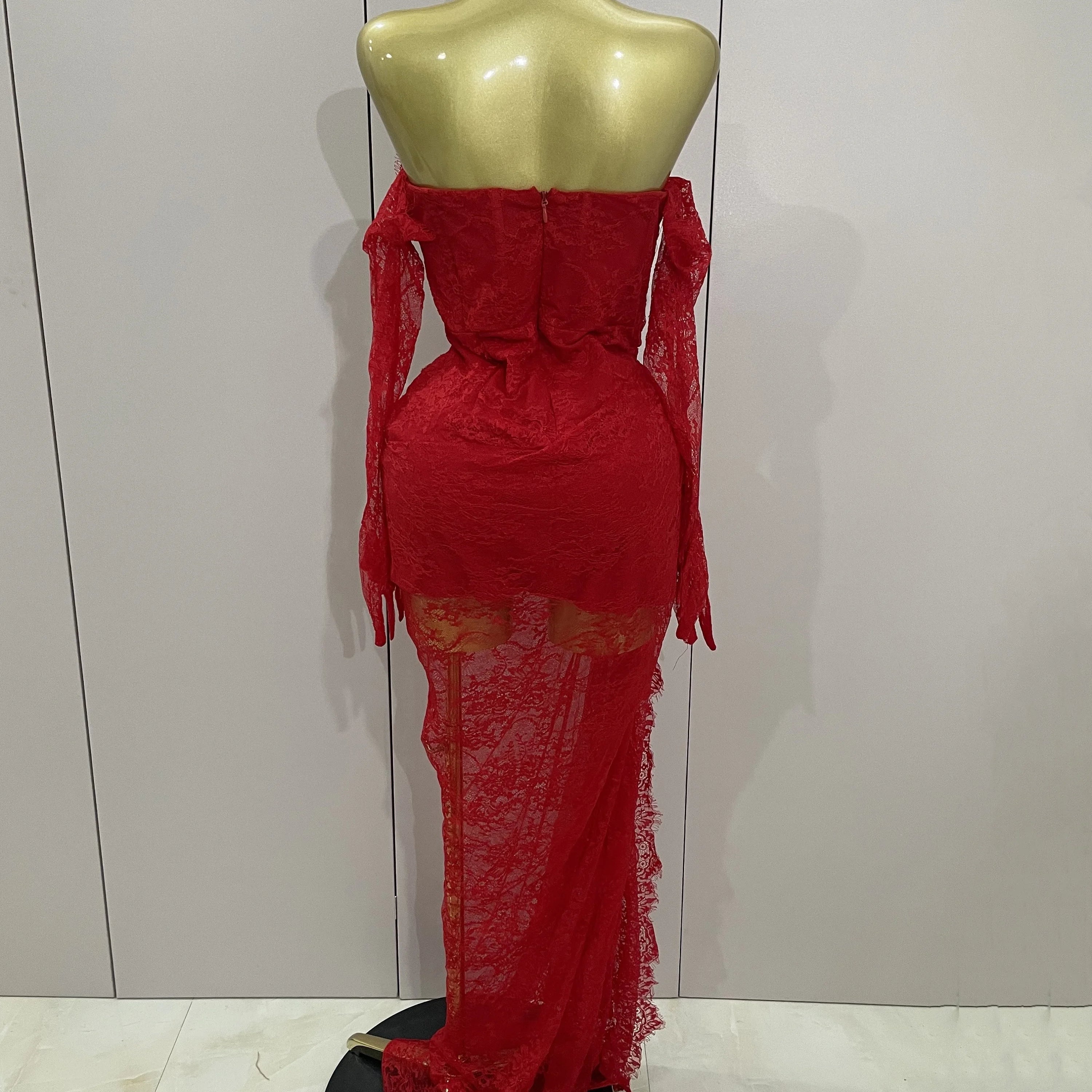 Vestido longo sexy sem alças, sem costas, com fenda vermelha e fenda, estilo bodycon, para celebridades, elegante, para festa de aniversário, 2025