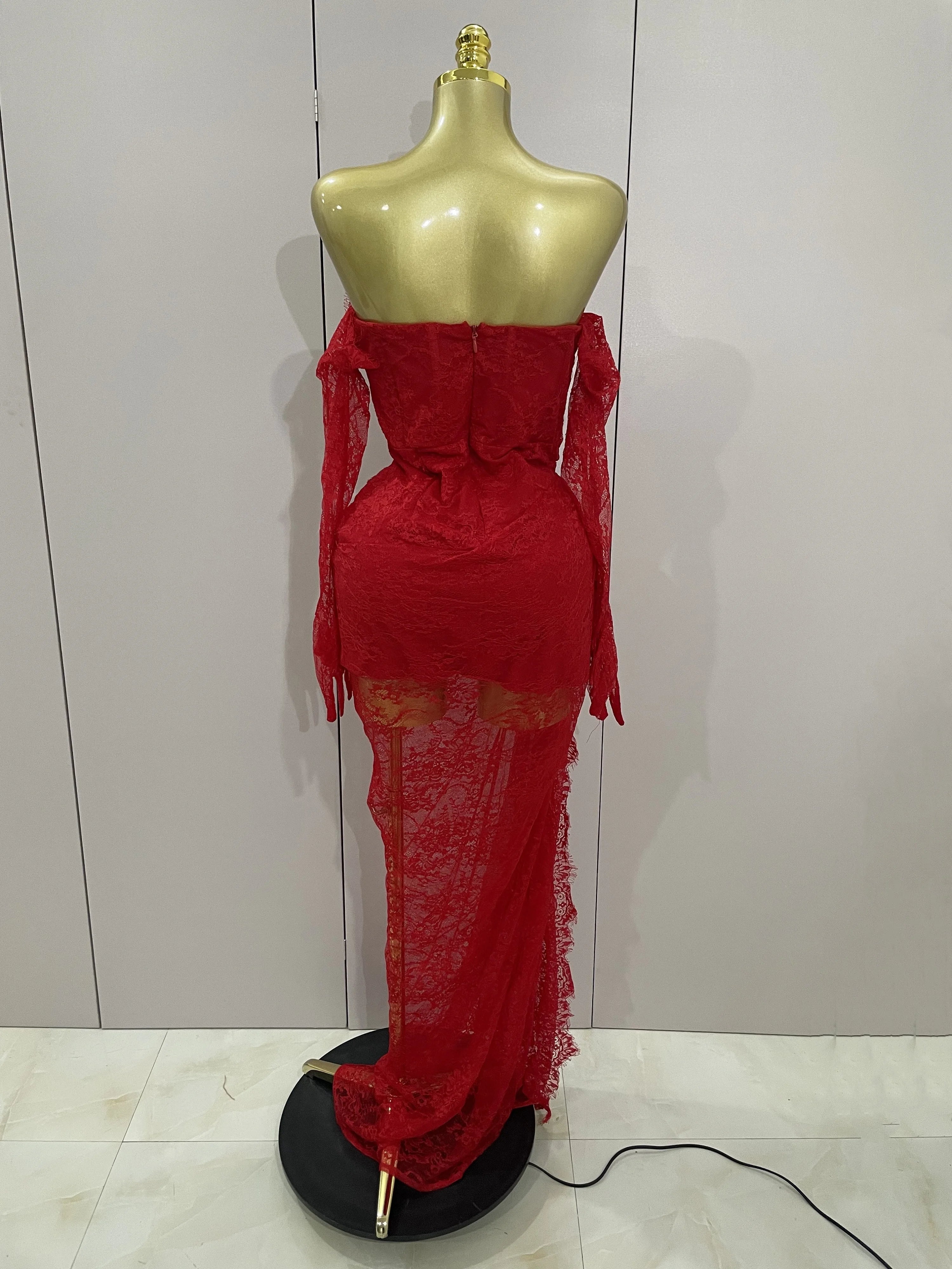 Vestido longo sexy sem alças, sem costas, com fenda vermelha e fenda, estilo bodycon, para celebridades, elegante, para festa de aniversário, 2025