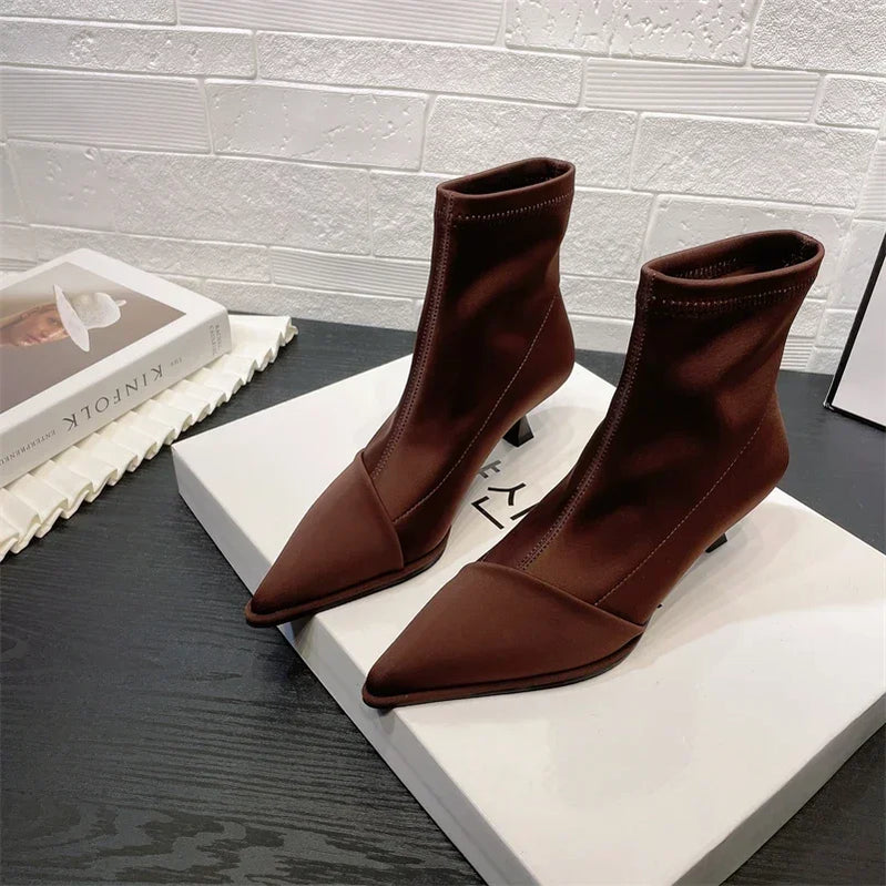 New Shoes for Women Autumn/winter Fashion Pointed Toe Stiletto Modern Women's Boots High Quality Hot Sale Short Boots coffee