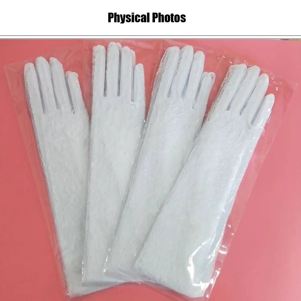 Elegant Wedding Bridal Long Gloves Eyelash Edge Lace Appliqed Finger Bride Bridesmaid White Gloves Women Opera Gloves