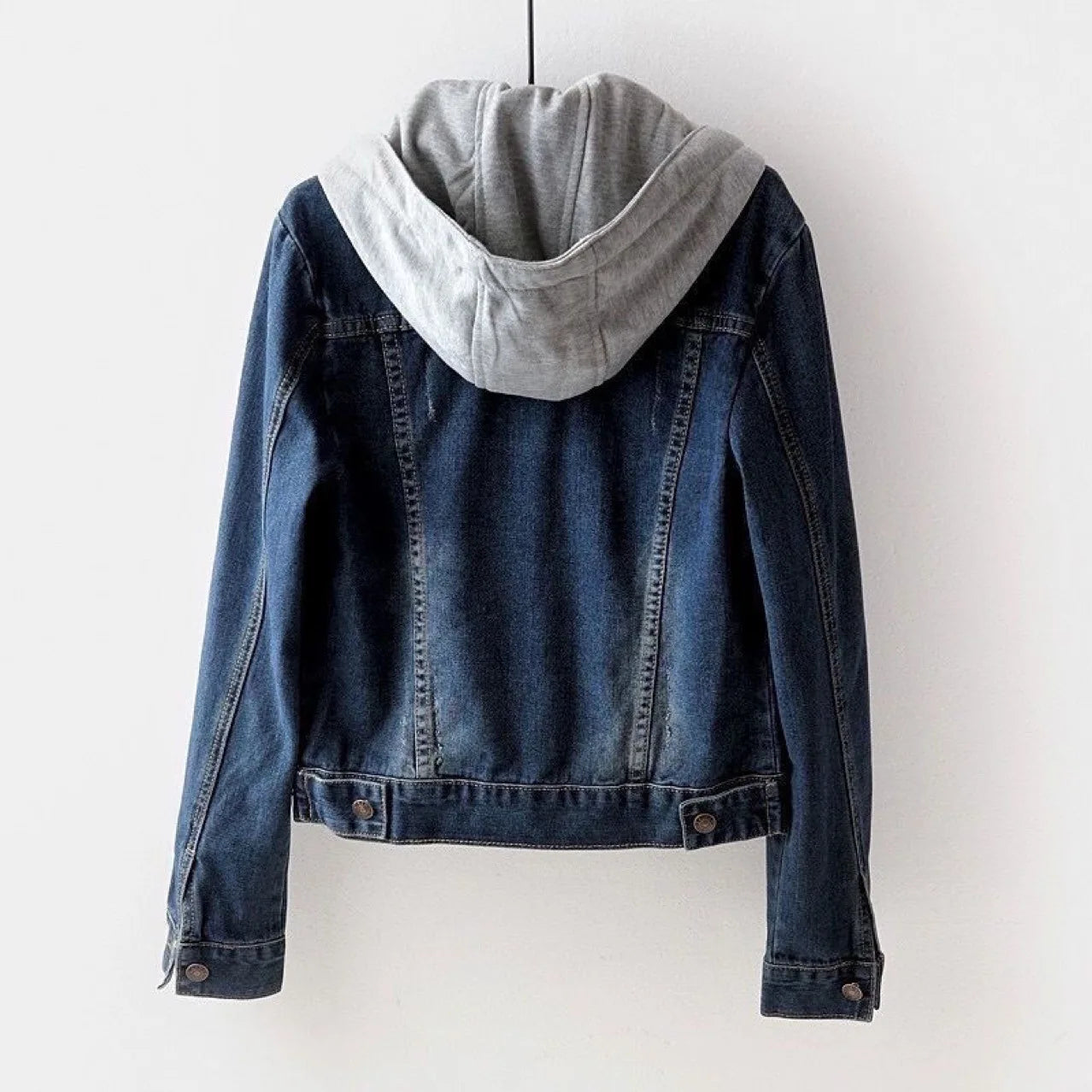 Denim Jacket Woman Hooded Short Style Clothing Retro Topcoat Pocket Buttons Long Sleeved Warm Tops Loose Fitting Autumn Winter