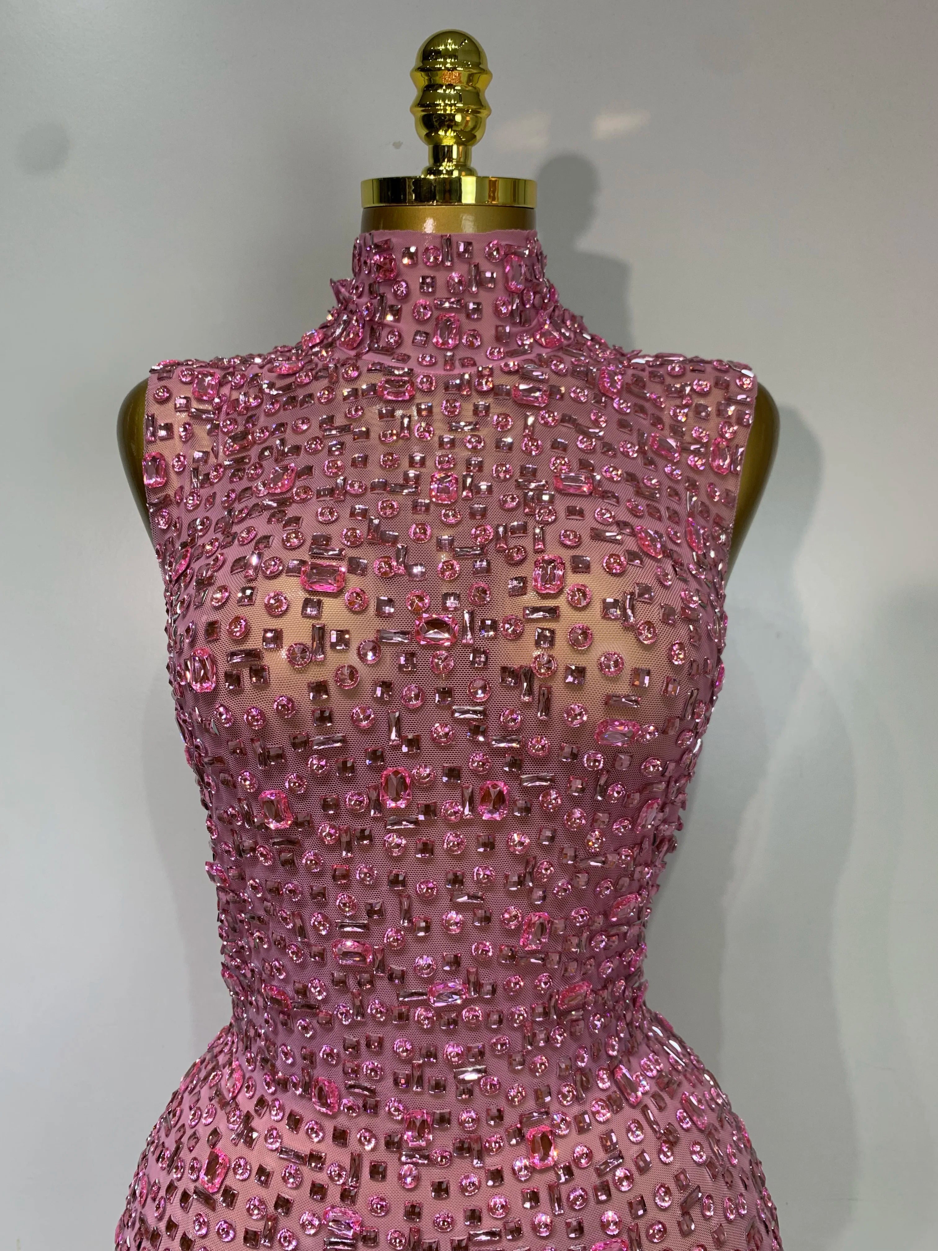 Sparkly Rhinestone Sleeveless Maxi Long Dress Sexy Mesh See Through Luxury Birthday Dress Evening Party Singer Stage Outfit