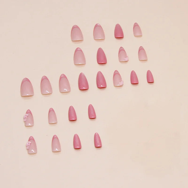 24Pcs Almond Cat-Eye Press-On Nails in Blush Pink Reusable&Wearable Elegant 3D Floral French Tips for Women&Girls’Daily Wear