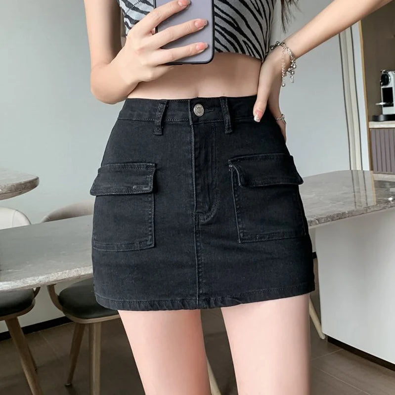 Tight High Waist Denim Skirt Women 2024 Summer Wrap Hip Mini Skirts Woman Sexy Side Split Slim Short Jean Skirt Ladies black