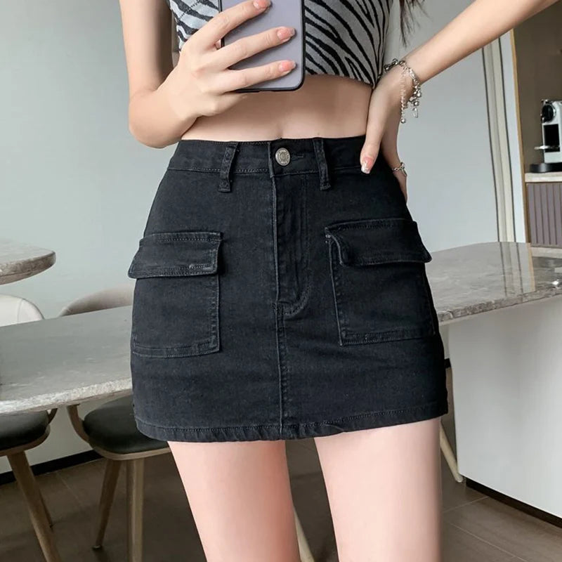 Tight High Waist Denim Skirt Women 2024 Summer Wrap Hip Mini Skirts Woman Sexy Side Split Slim Short Jean Skirt Ladies black