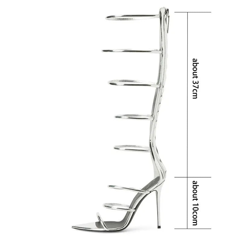 Women's New Open Toe Lacquer Leather Slim High Heel Sandals Fashion Belt Buckle Back Zipper Show Fashion Cool Boots