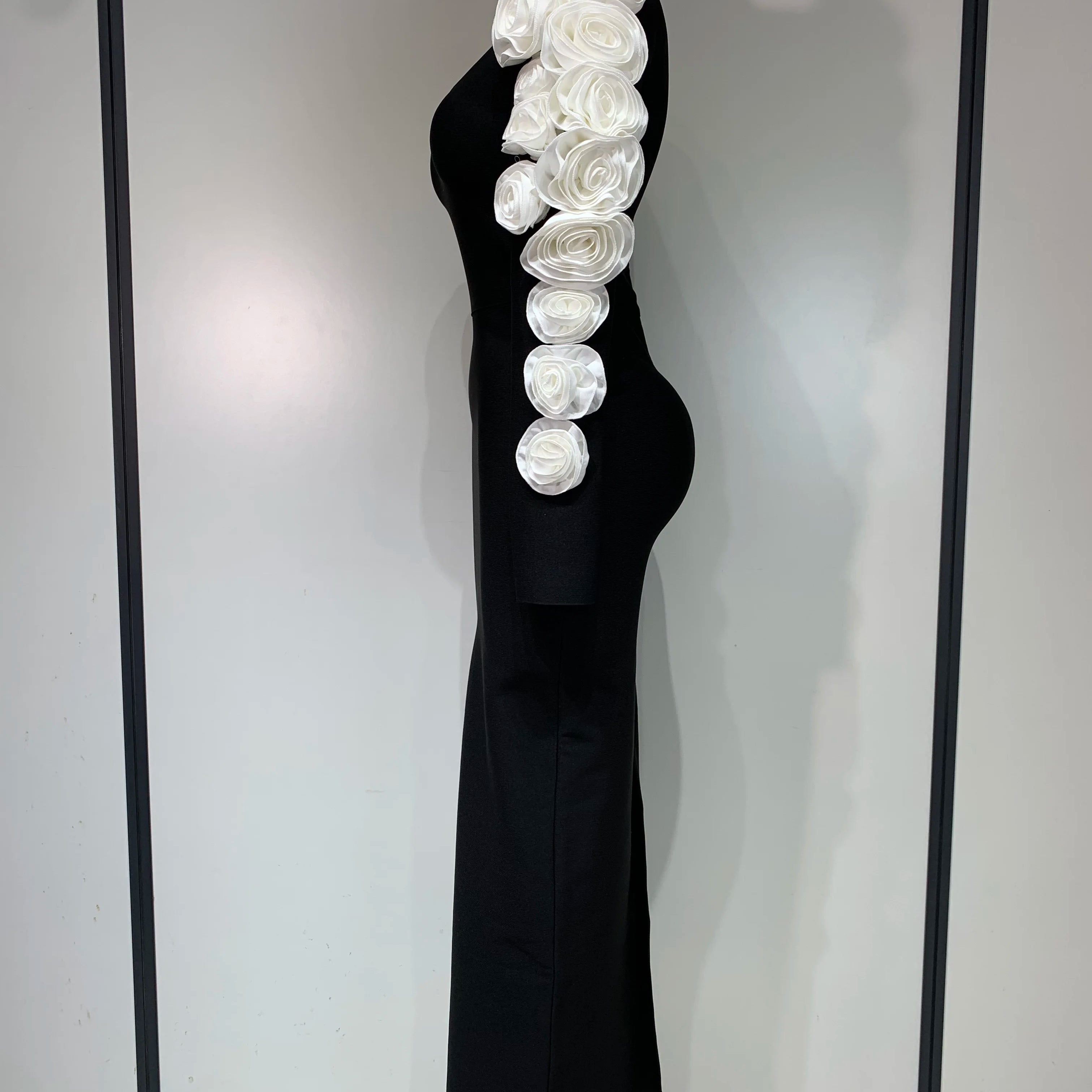 Women Sexy One Shoulder Cut Out Flower Maxi Long Bodycon Bandage Dress Celebrity Elegant Evening Club Birthday Party Dresses