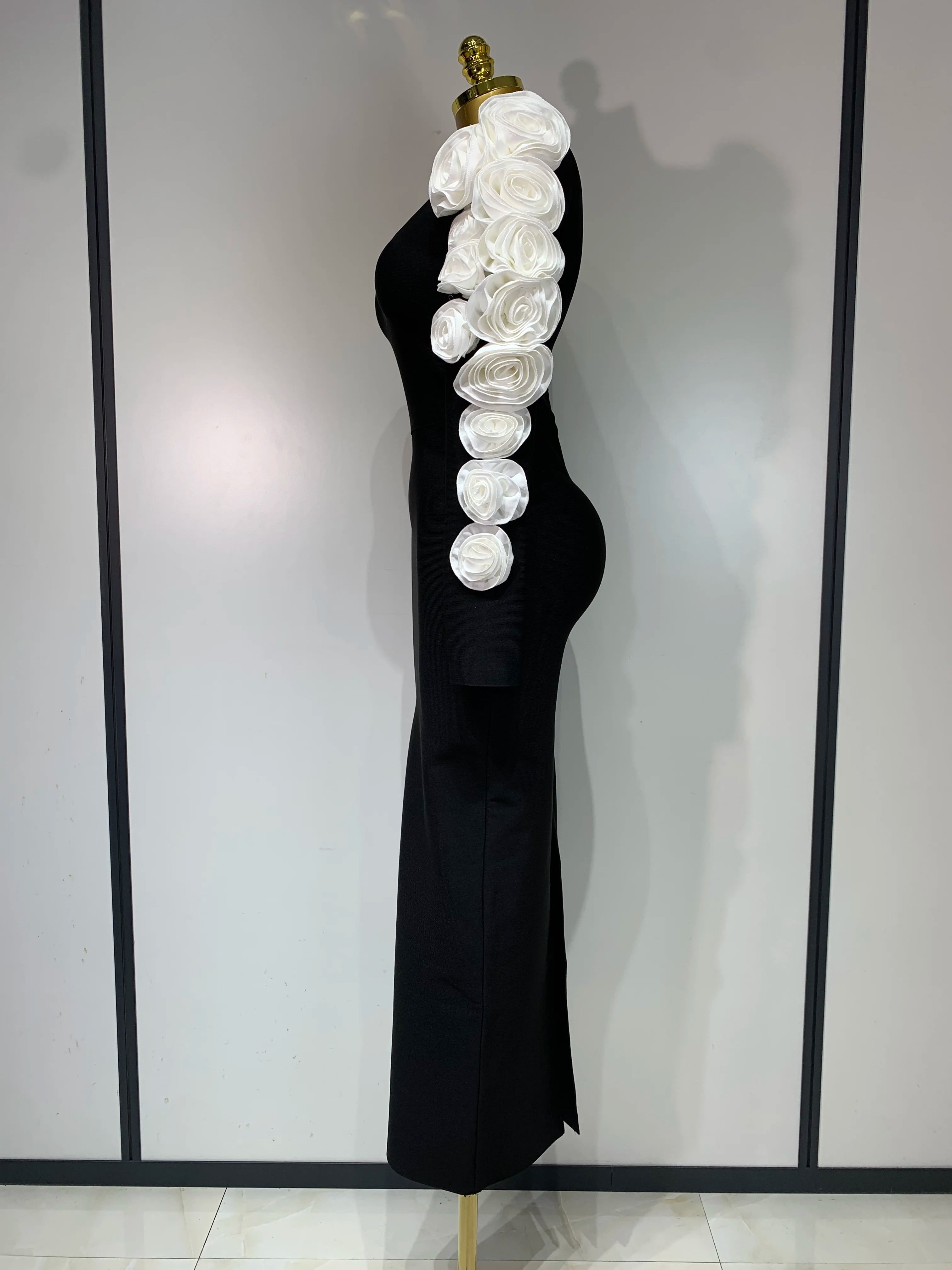 Women Sexy One Shoulder Cut Out Flower Maxi Long Bodycon Bandage Dress Celebrity Elegant Evening Club Birthday Party Dresses