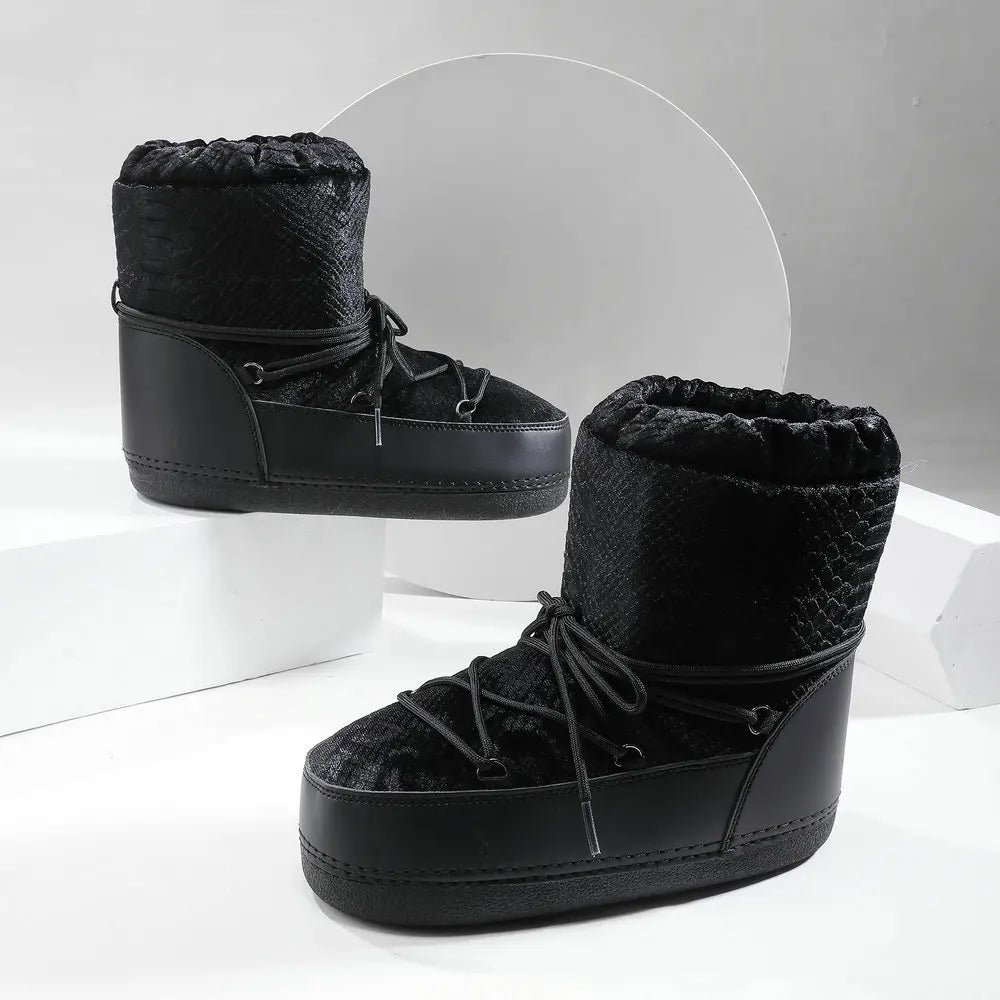 Women Snow Boots Winter Thick Cotton Shoes Female Fashion Platform Space Boots Ladies Fur Plush Ankle Boots Botas Mujer black