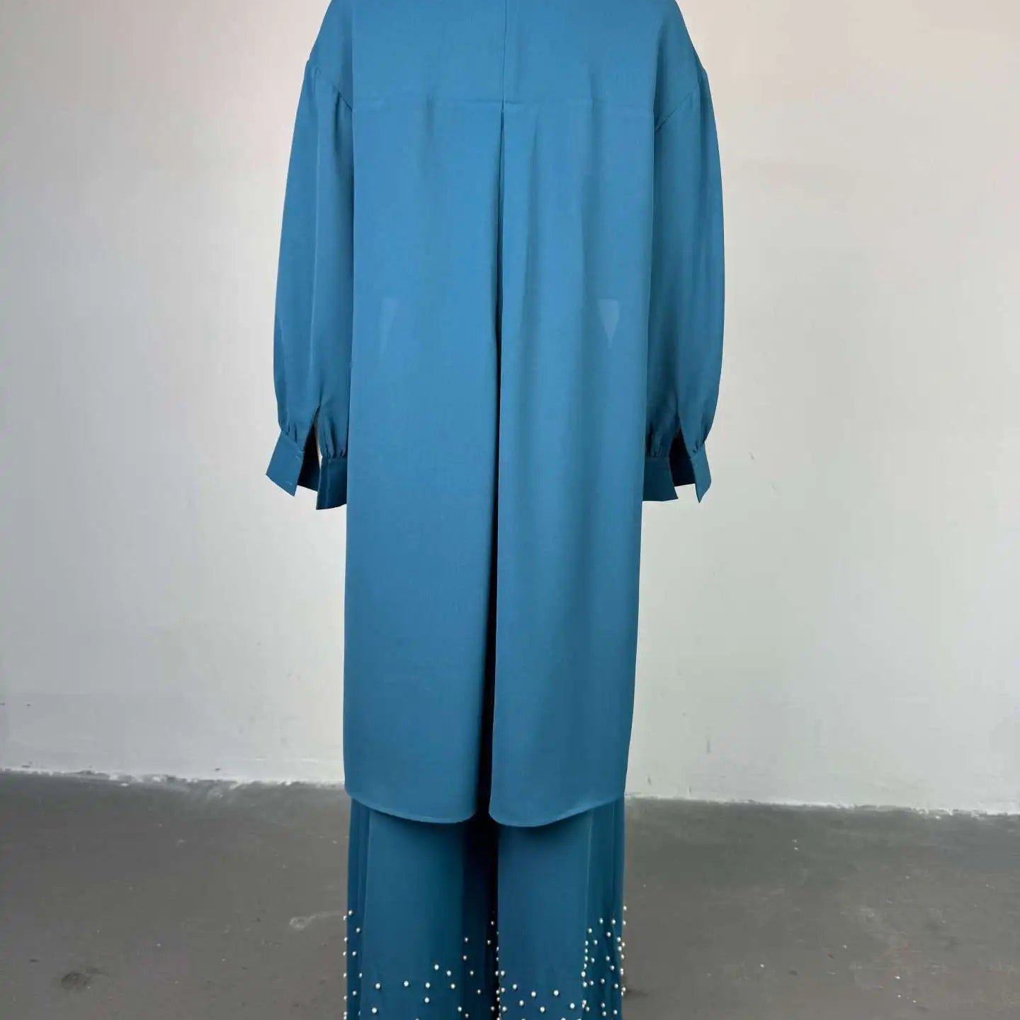 CM.YAYA Women's Set Long Sleeve High Low Maxi Blouse and Pearl Beading Wide Leg Pants 2025 Two 2 Piece Sets Outfits Tracksuit