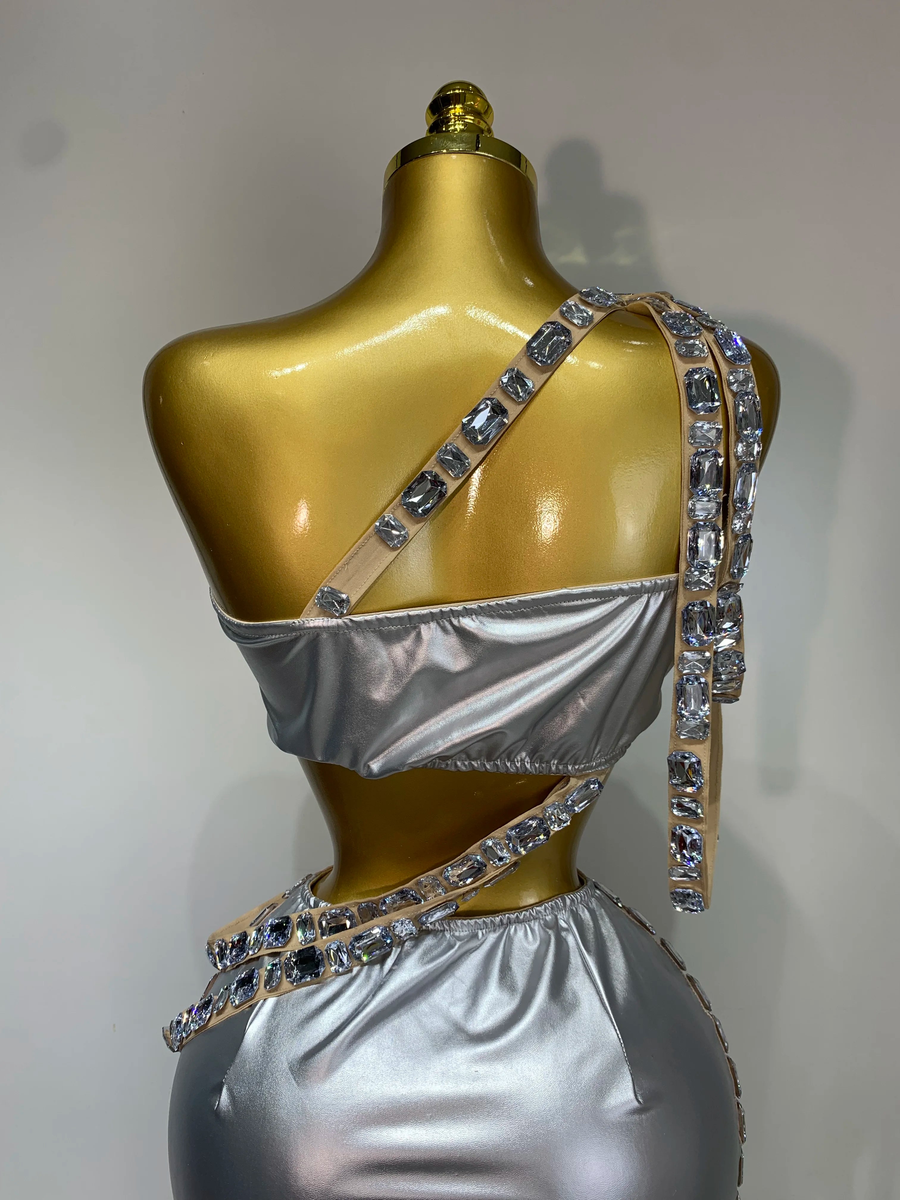 Celebrate Luxury Birthday Stage Show Wear Sparkling Rhinestones Two Pieces Set Sleelveless Evening Party Dresses Club Outfit