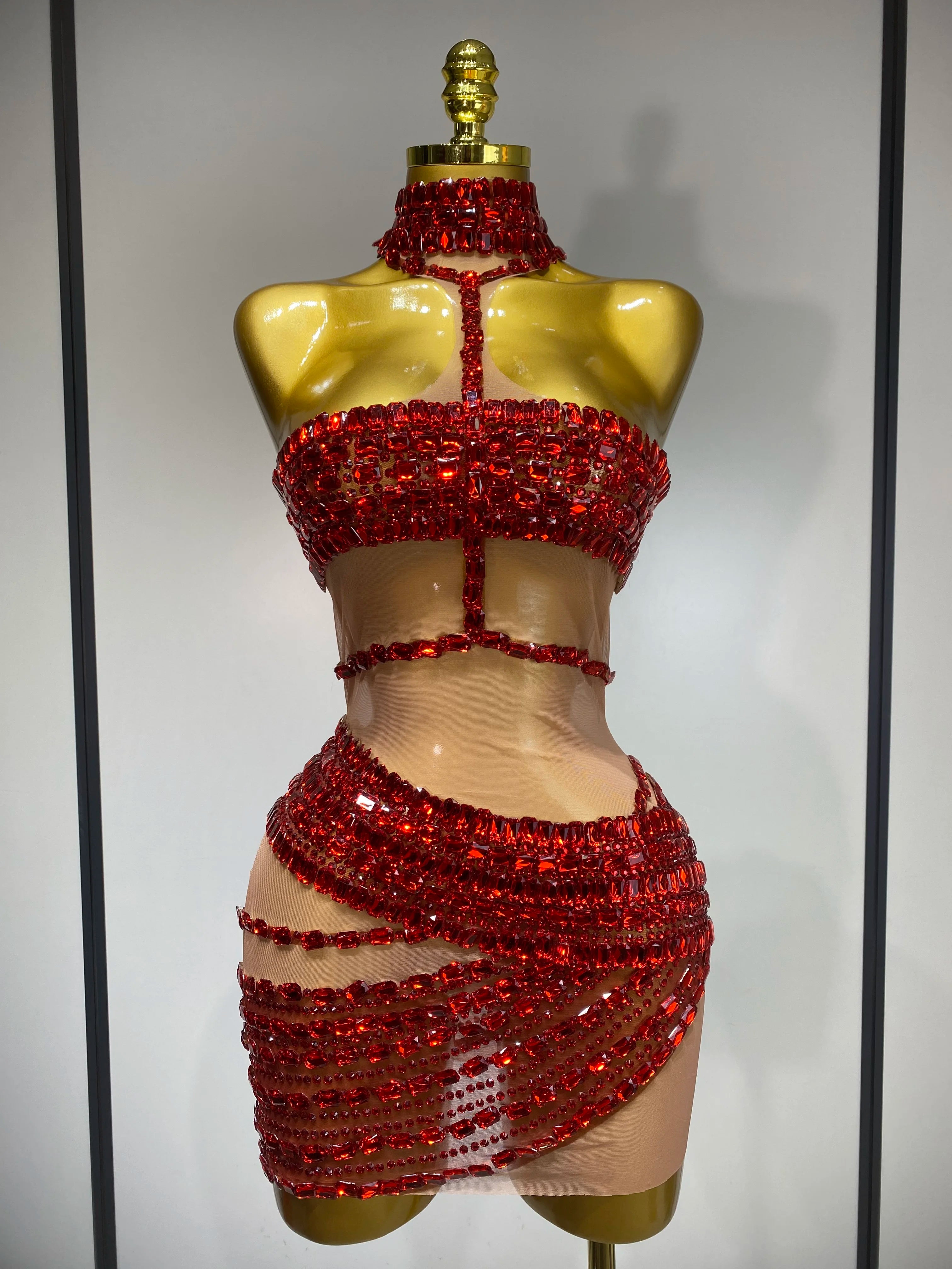 Sparkly Rhinestone Short Dress for Women Sexy Party Celebrate Birthday Dress Photo Shoot Performance Stage DJ Singing Costumes