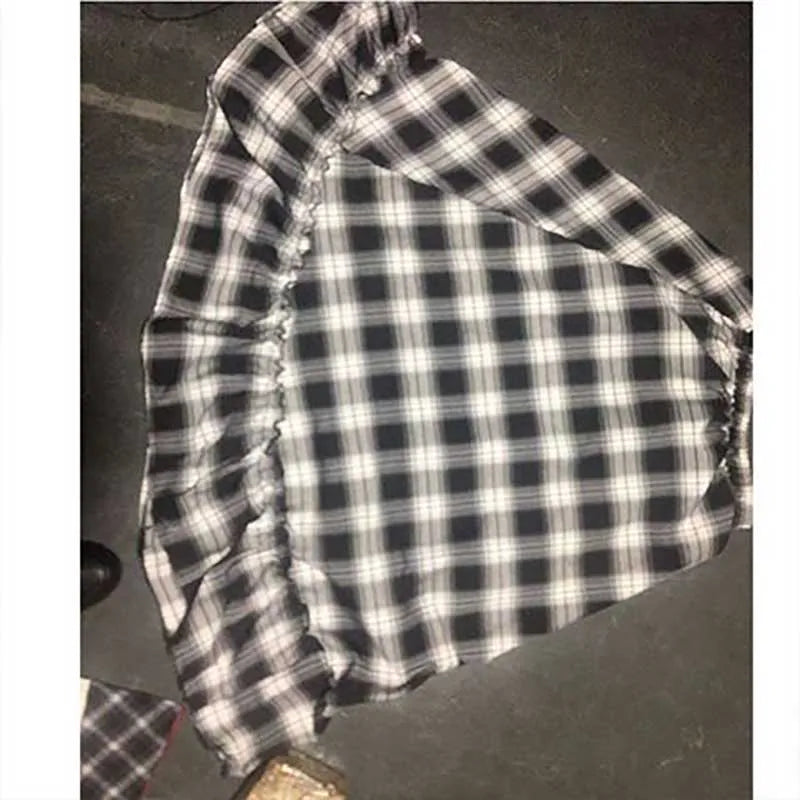 Fashion Loose Shirring Bandage Spliced Ruffles Plaid Skirts Women's Clothing Spring New Oversized All-match Long Skirts