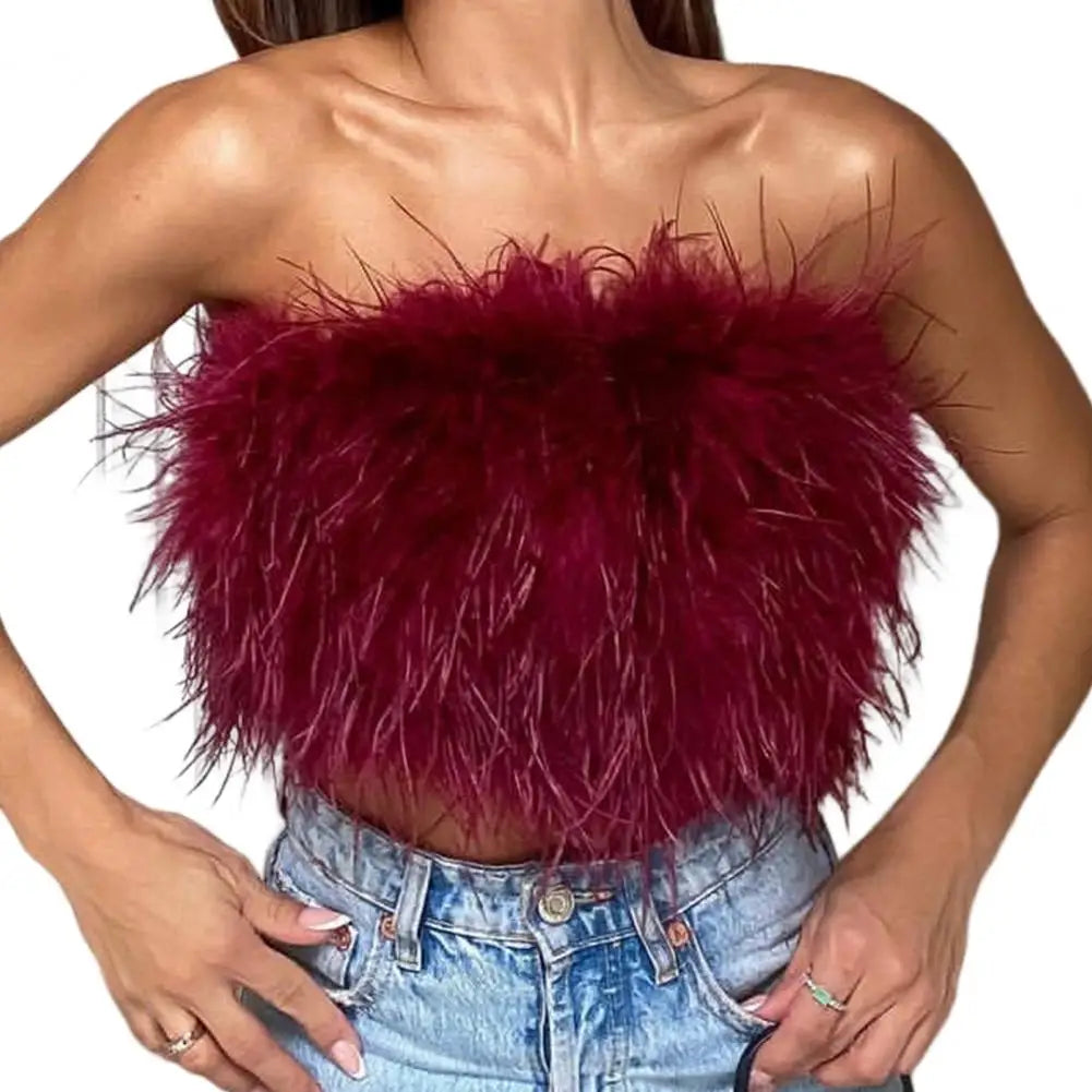 Party Crop Top Hidden Zipper Lightweight Navel-exposed Sleeveless Off Shoulder Lady Camisole Women Tub Top Good-looking Wine Red