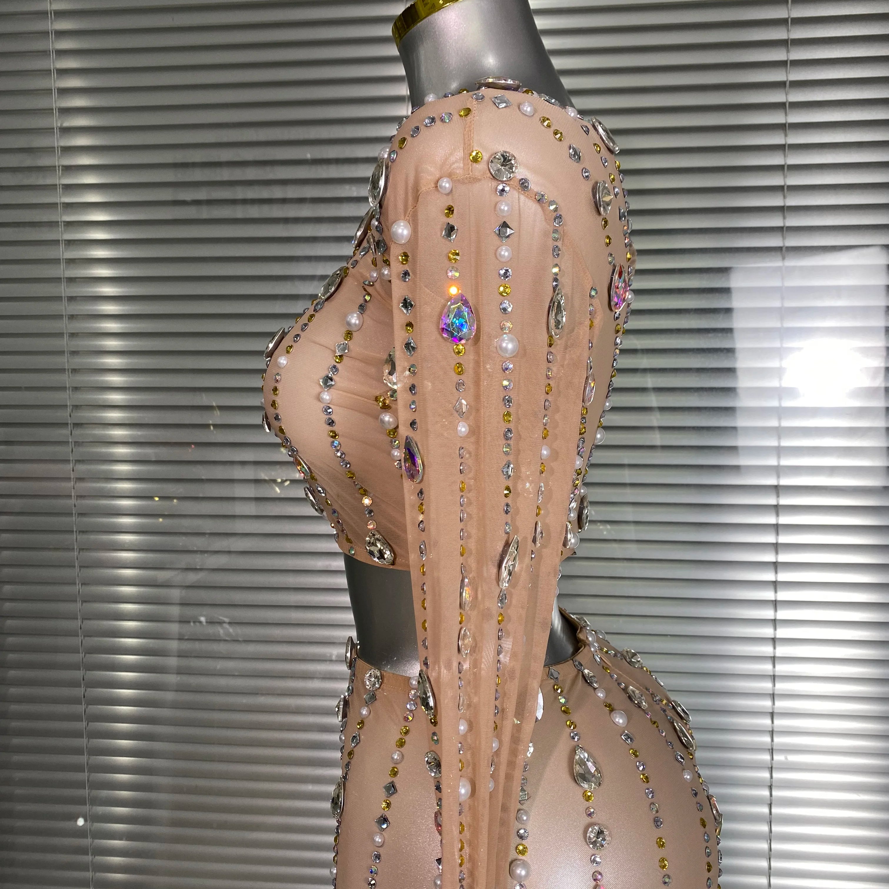 New Sexy Two Pieces Set Women Celebrity Crystal Diamond Night Club Skirt Suits Singer Dancer Tassel Stage Performance Costume