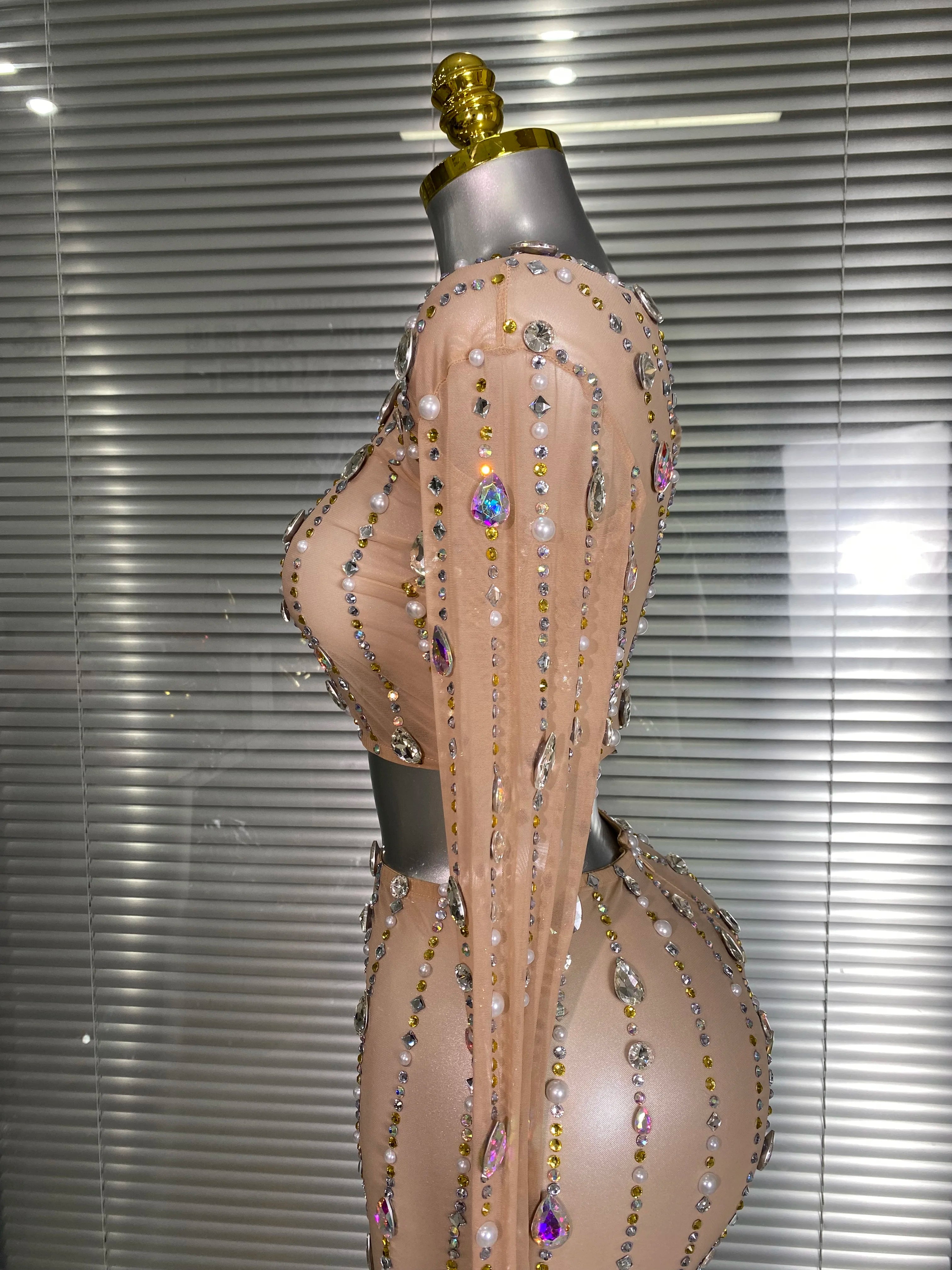 New Sexy Two Pieces Set Women Celebrity Crystal Diamond Night Club Skirt Suits Singer Dancer Tassel Stage Performance Costume