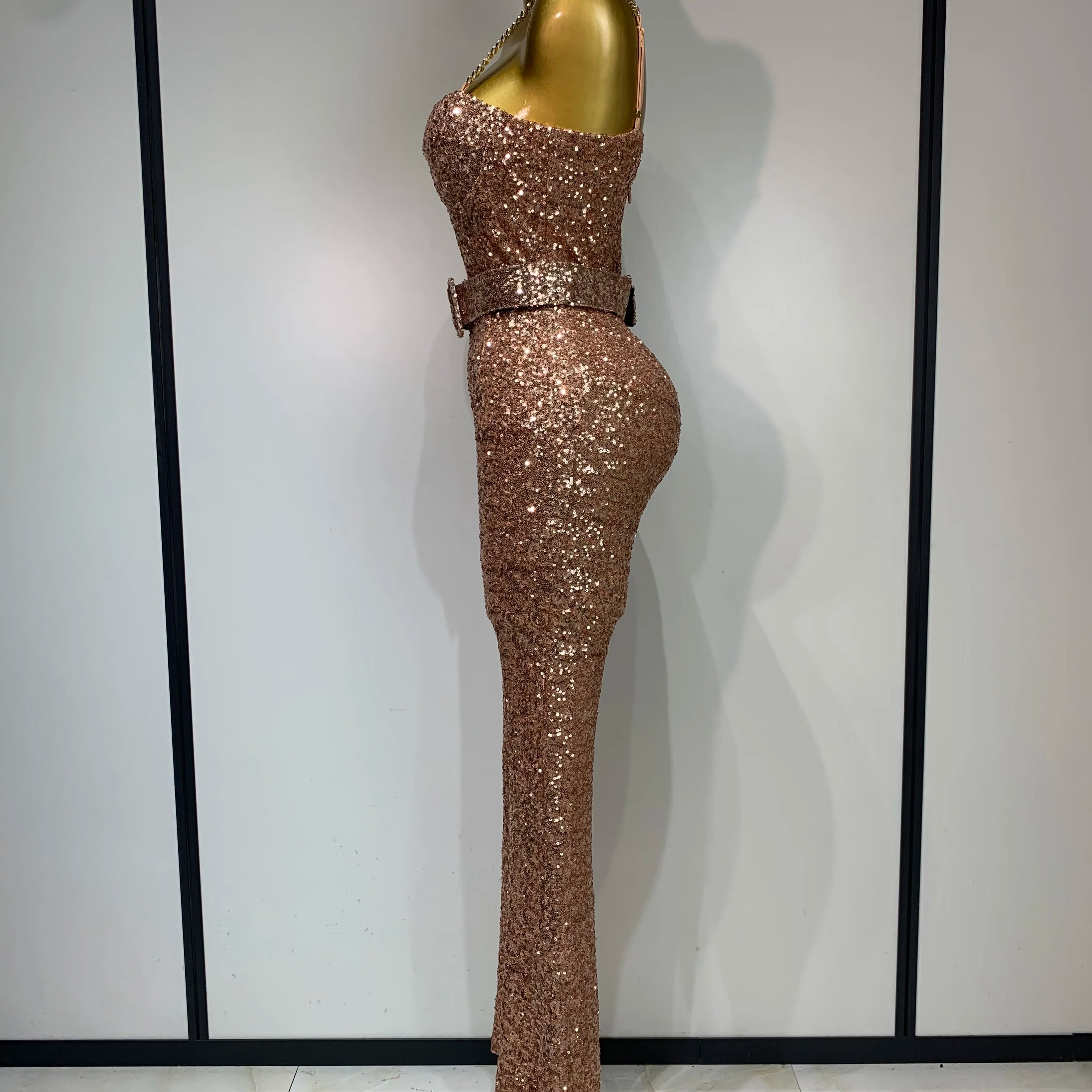 Women Sexy Backless Sleeveless Sequin Bodycon Jumpsuit Celebrity Elegant Evening Party Luxury Birthday Nightclub Outfit