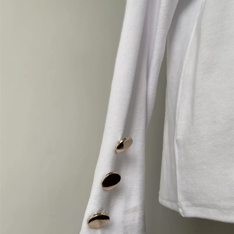 Oversized T-shirt Clearance Sale Women Tops Loose Pullover Autumn Long Sleeve Solid Black White Khaki Tees Buttons топ женский