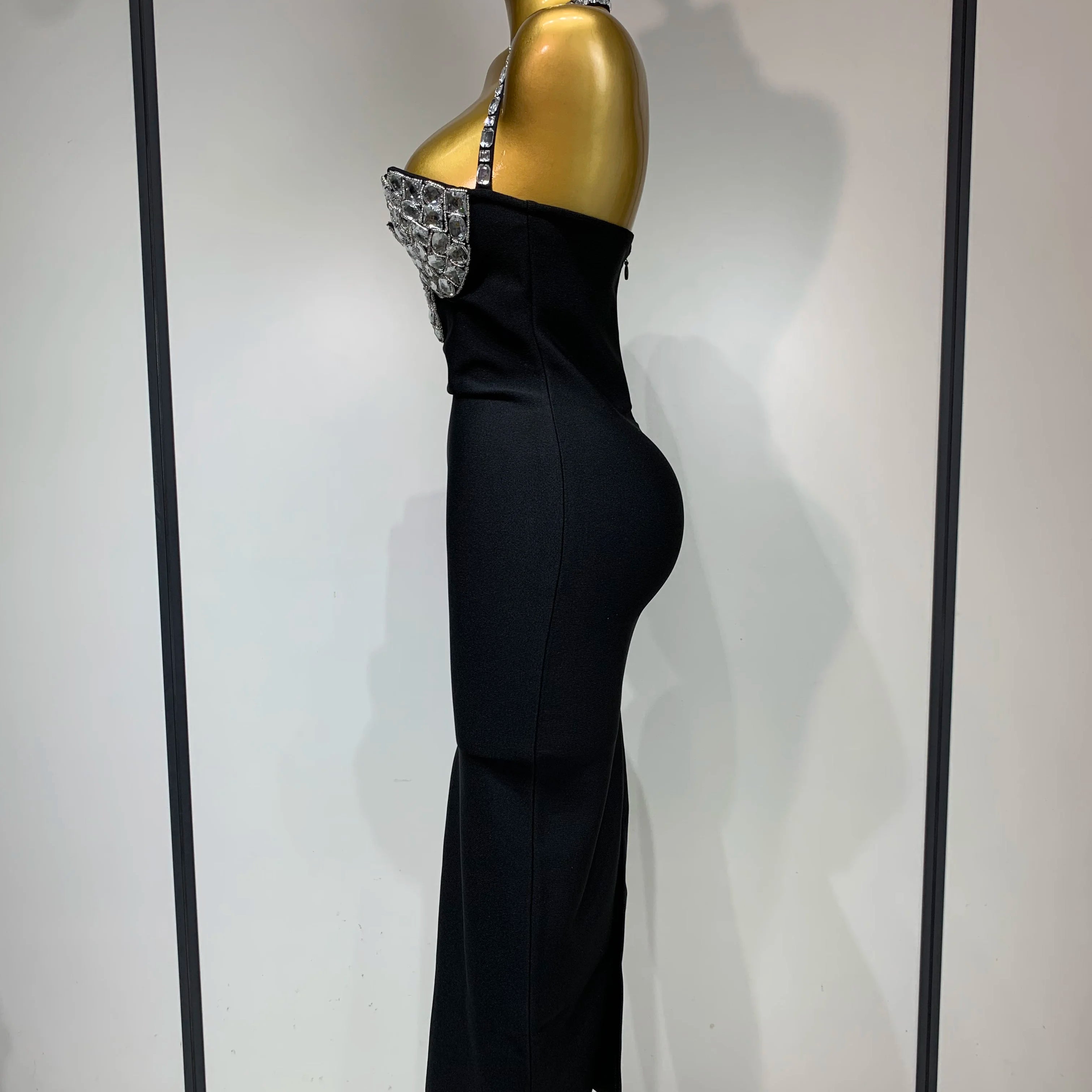 Vestido feminino sexy frente única com losangos, preto, sem mangas, colado ao corpo, vestido de festa para noite, vestido de aniversário de luxo