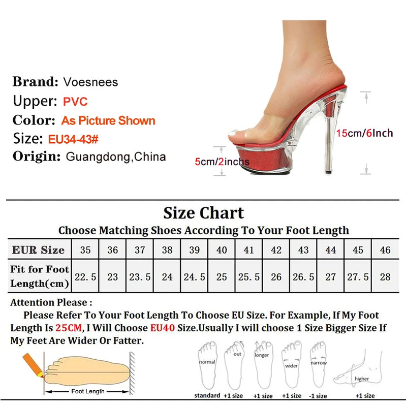 15CM Transparent PVC Sandals Summer 6 Inch Lady Thin Heel Slippers White Platform Fashion Party High Heels Nightclub Women Shoes