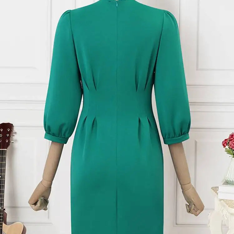 Solid Women Autumn Dress Lantern Sleeve Knee-length Female Vestidos Elegant Evening Robe Fashion Party Sexy Sundress