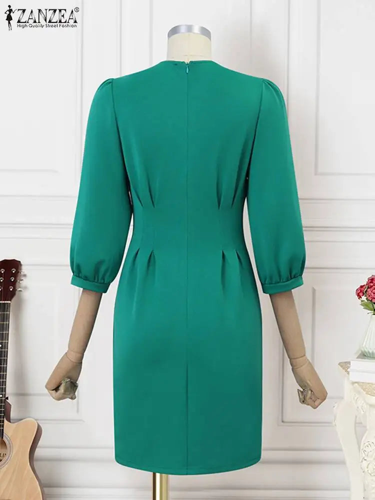 Solid Women Autumn Dress Lantern Sleeve Knee-length Female Vestidos Elegant Evening Robe Fashion Party Sexy Sundress