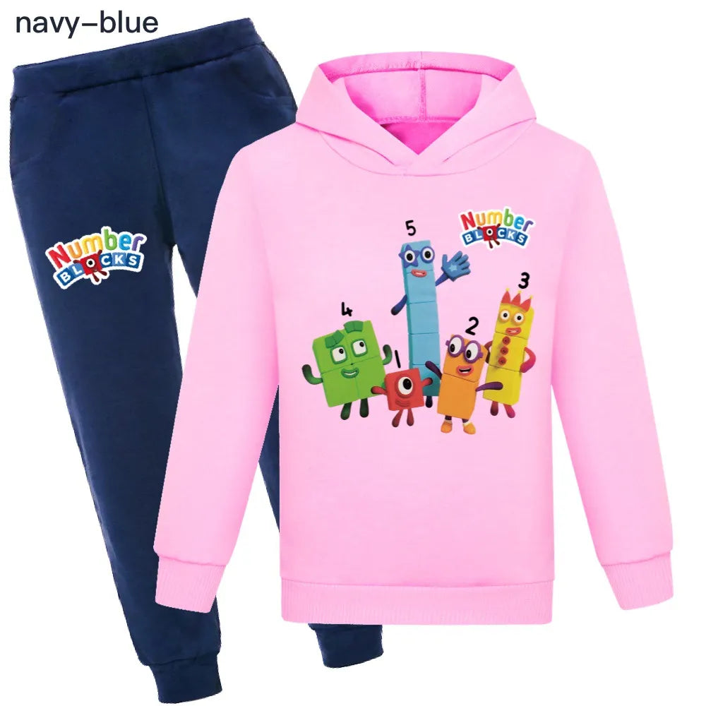 Number Blocks Clothes Kids Pullover Hoodies Navy Pants 2pcs Sets Boys Cartoon Sportsuit Toddler Girls Outfits Children's Clothing
