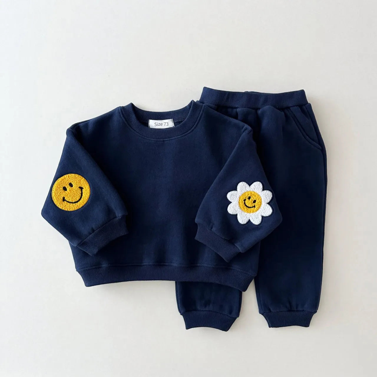 Winter Warm Baby Girl Boy Clothes Set Embroidery Thicken Fleece Sweatshirt + Pant Baby Boy Tracksuit Toddler Girl Clothes Korea Navy Blue