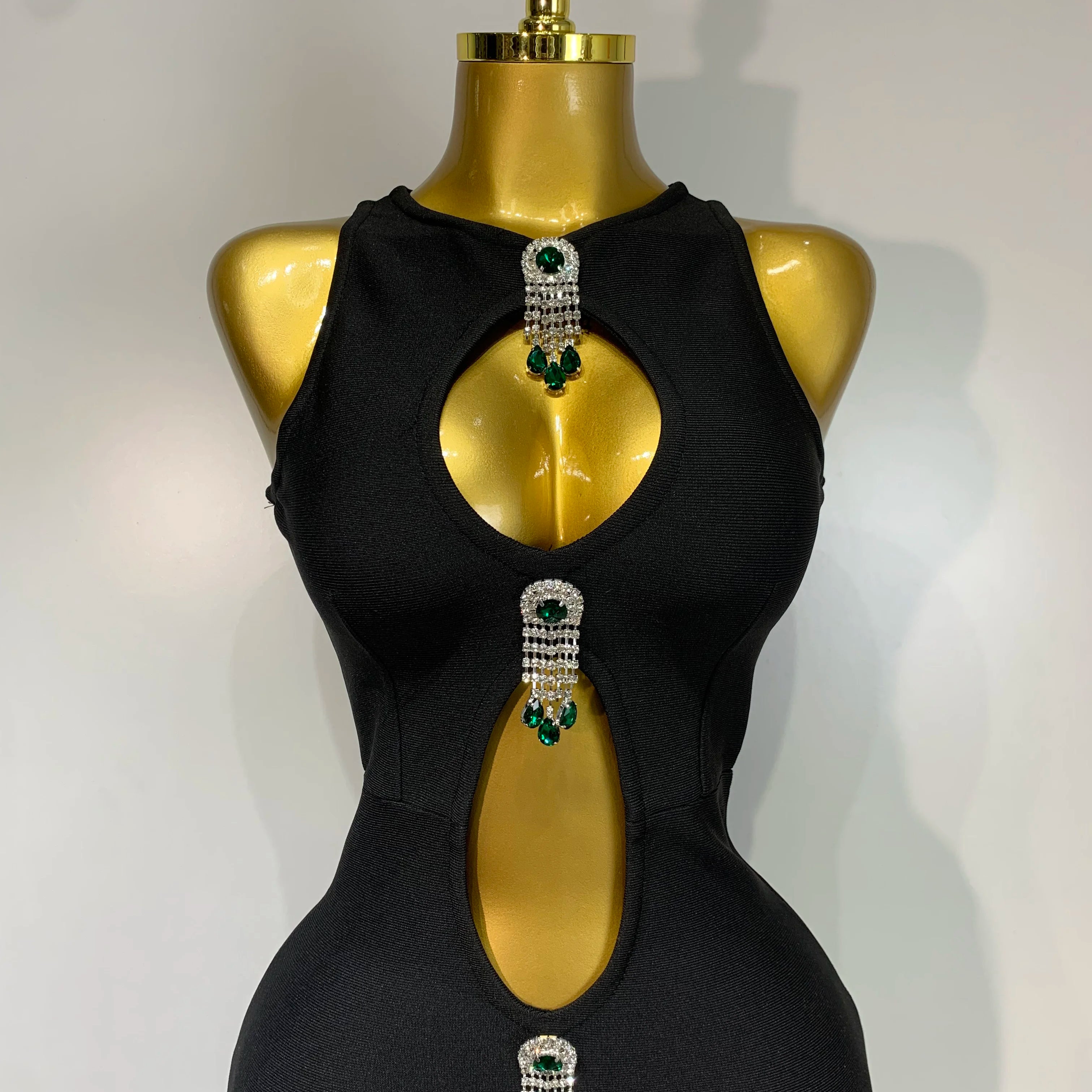 Women Celebrity Sexy Cut Out Diamonds Black Long Bodycon Bandage Dress 2025 Elegant Evening Club Party Luxury Birthday Dresses