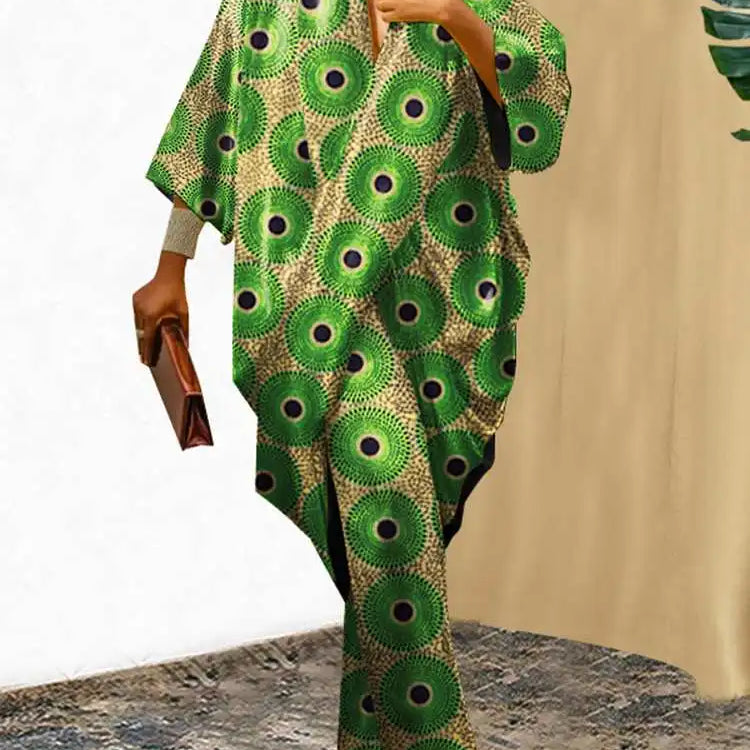 Plus Size 5XL VONDA Elegant Women Pants Sets 2024 3/4 Sleeve Elastic Waist Tops Trousers Casual Pleated Wide Leg Pants Suits