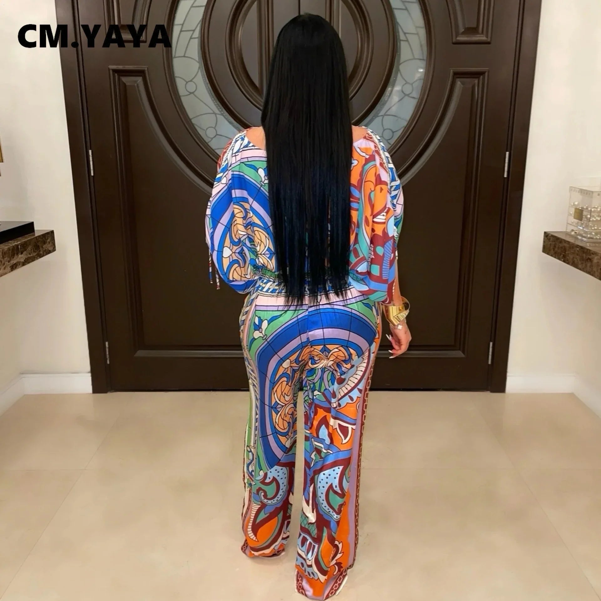 CM.YAYA Paisley Women's Set Batwing Sleeve Blouses and Wide Leg Pants 2024 Summer Spring Two 2 Piece Sets Outfits Tracksuit