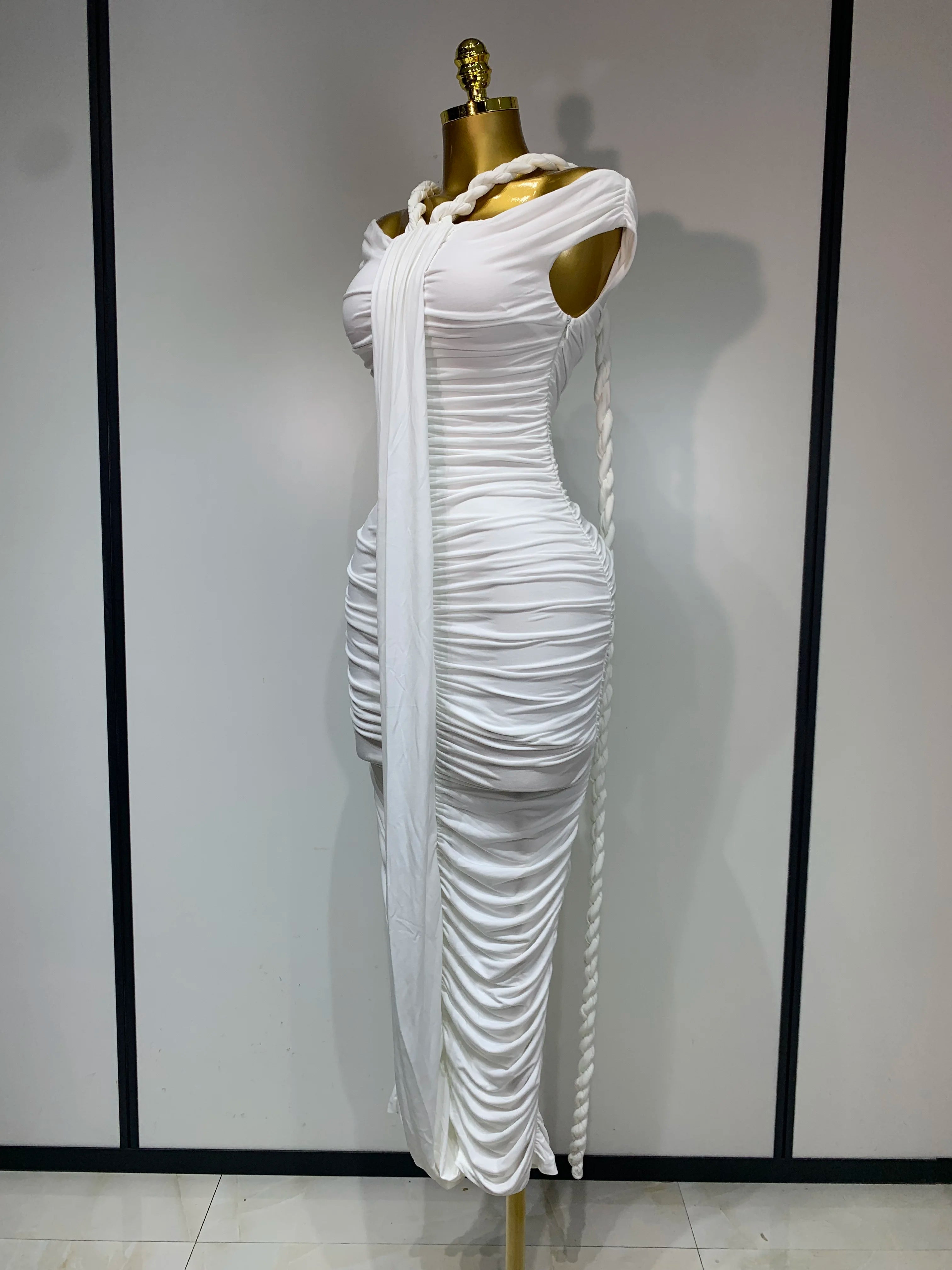 2025 New Arrival White Women Sexy Off Shoulder Bodycon Mesh Long Dress Nightclub Party Evening Fashion Birthday Dress Vestido