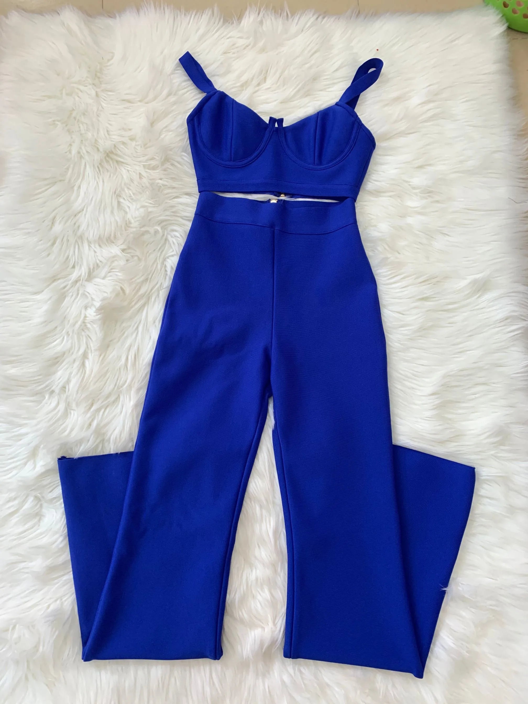 High quality Blue Two Pieces Set Bodycon Rayon Bandage Set Evening Party Sexy Fashion Outfit
