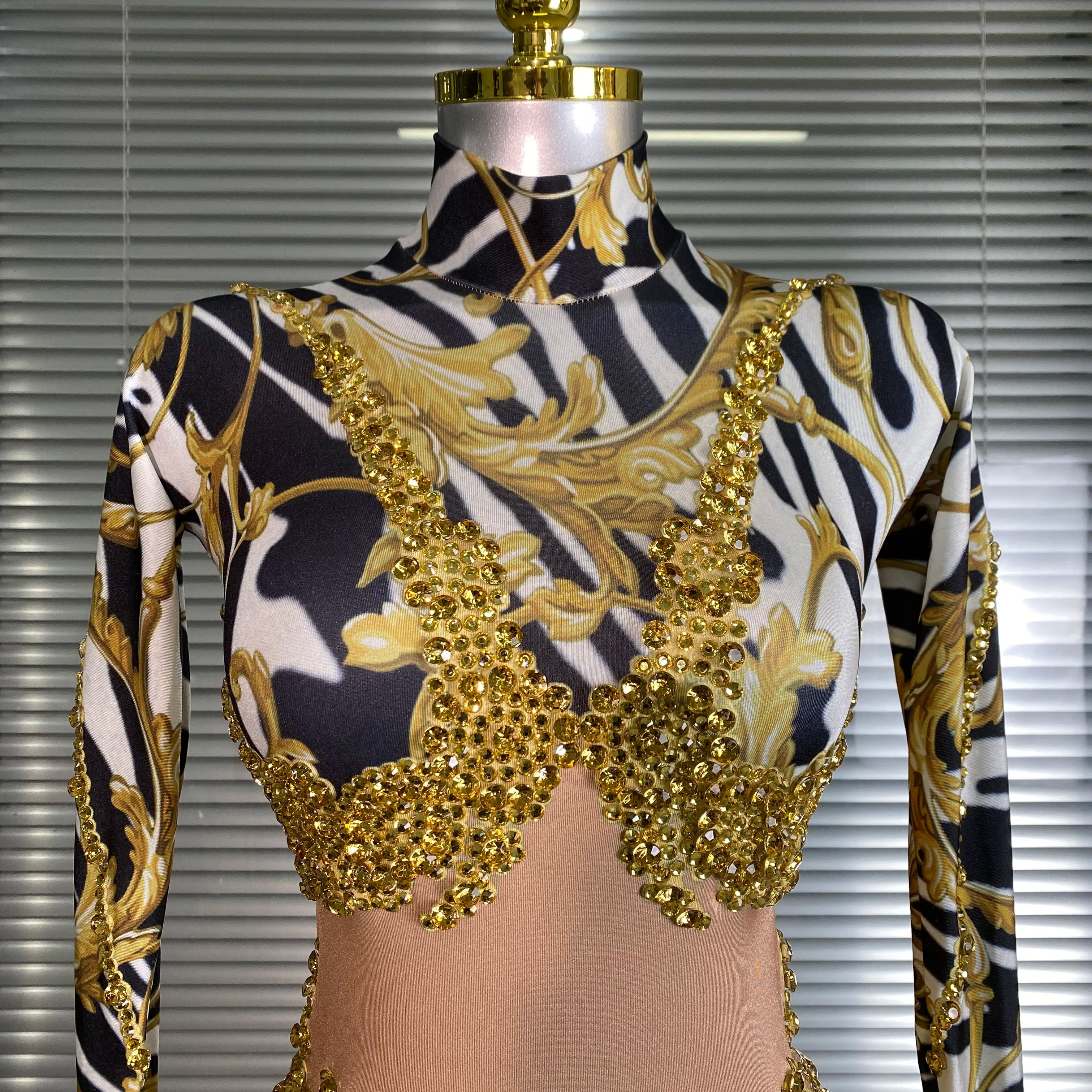 Women Sexy Skin Gold Bodycon Jumpsuit Celebrity Designer Singer Dancer Night Club Rompers