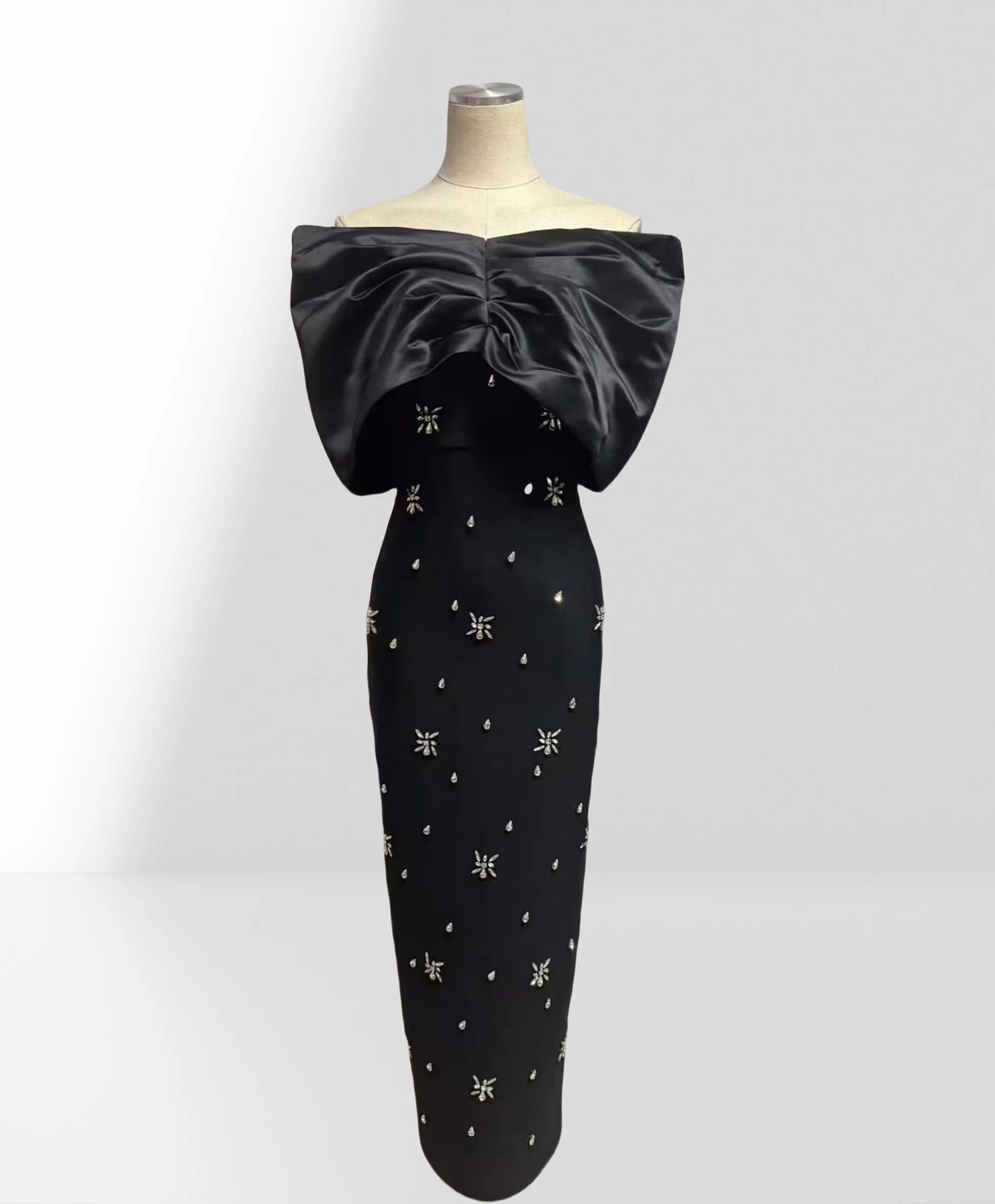 Shining Diamond Sexy Off The Shoulder Black Ankle Lenght Bandage Dress Graceful Woman Party Vestido Birthday Party Outfit