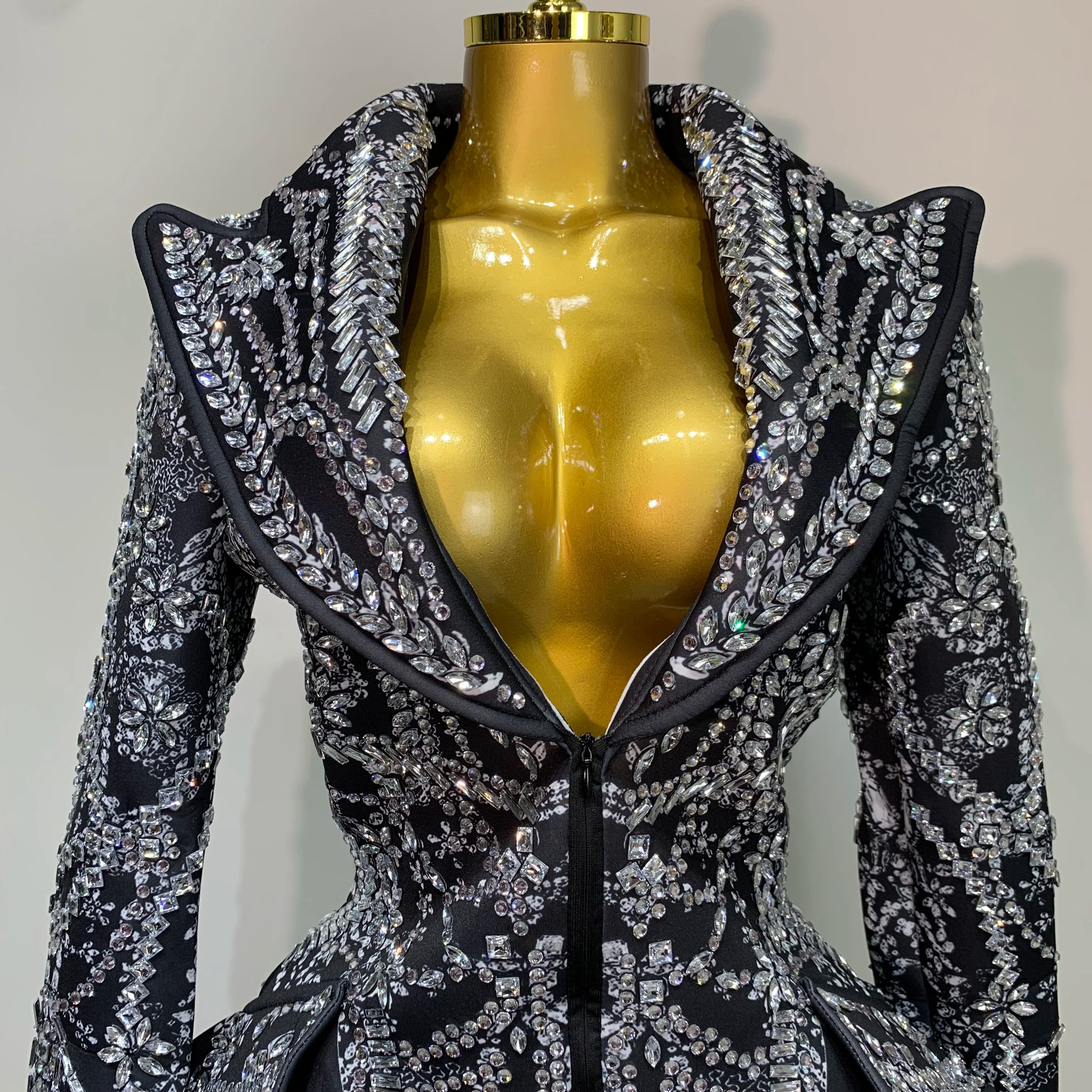 High Quality Luxury Nightclub Evening Birthday Dresses Stage Perform Outfit Sparkly Rhinestone Women's Elegant Party Sexy Dress